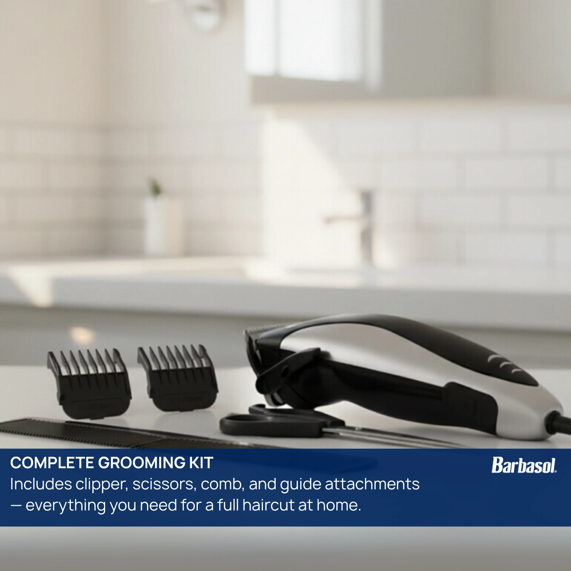 Professional Hair Clipper Kit with Stainless Steel Blades, 4 Guide Combs, Adjustable Taper and Travel Bag - Scene 10