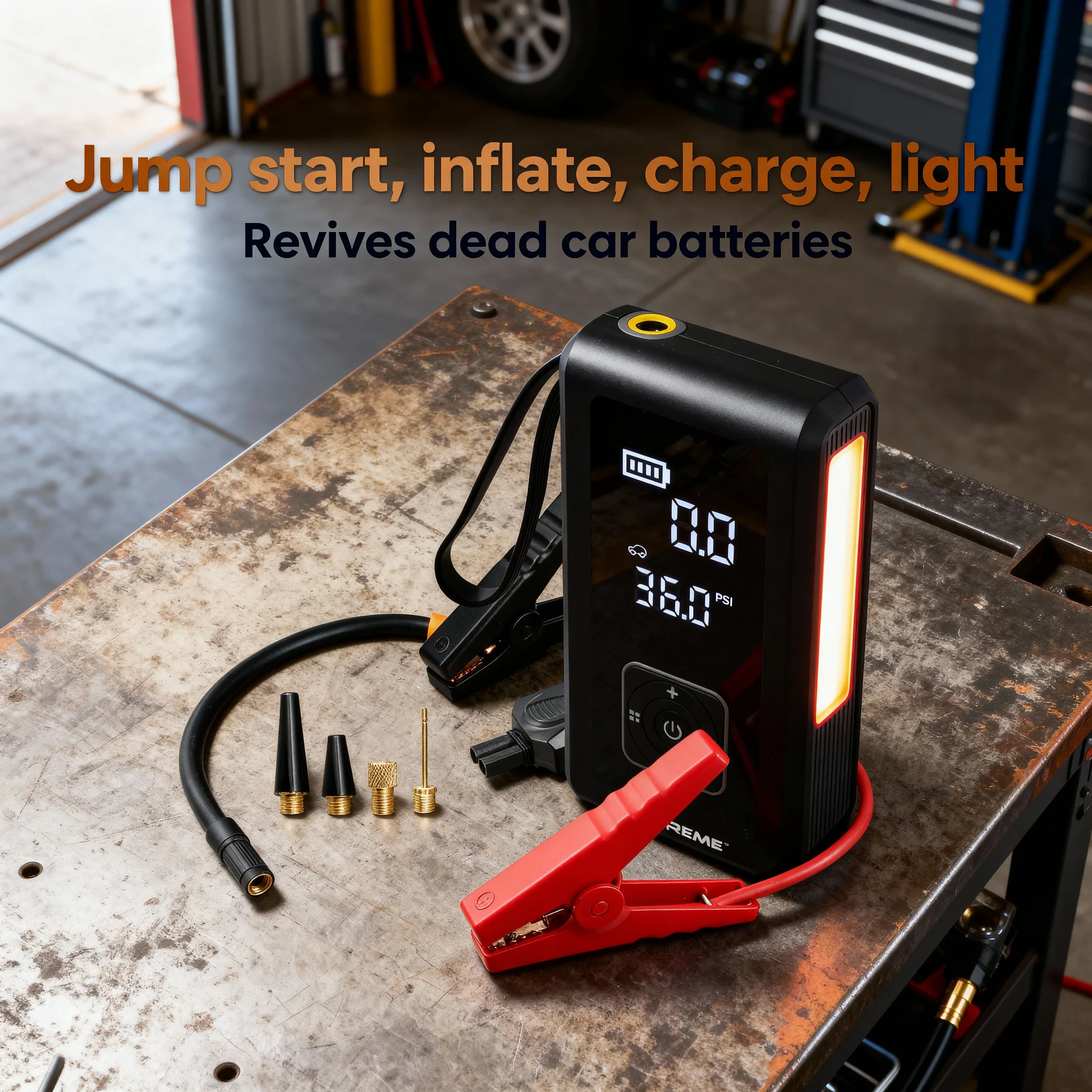 4-in-1 Jump Starter with Air Compressor, 1000 Peak Amps Car Battery Booster, 150 PSI Tire Inflator, 8000mAh Portable Power Bank, LED Flashlight - Scene 4