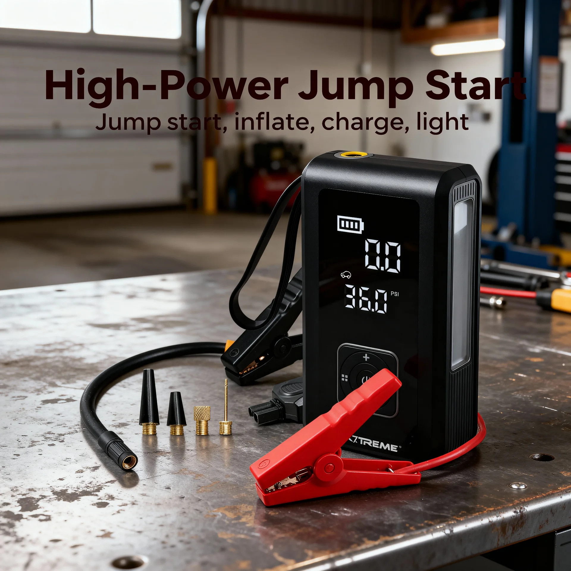 4-in-1 Jump Starter with Air Compressor, 1000 Peak Amps Car Battery Booster, 150 PSI Tire Inflator, 8000mAh Portable Power Bank, LED Flashlight - Scene 5