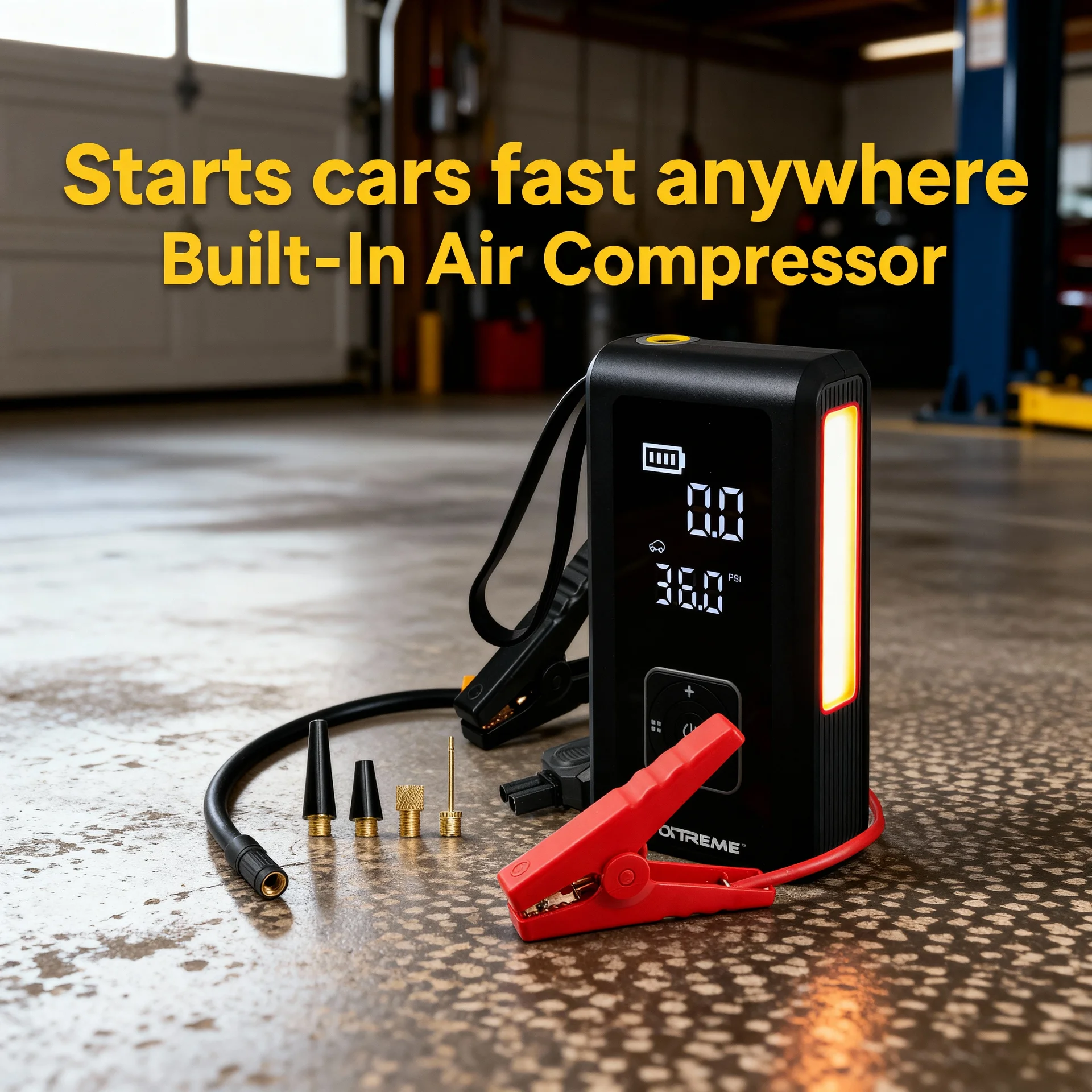 4-in-1 Jump Starter with Air Compressor, 1000 Peak Amps Car Battery Booster, 150 PSI Tire Inflator, 8000mAh Portable Power Bank, LED Flashlight - Scene 6