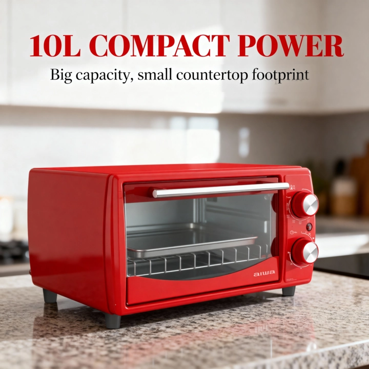 AIWA 10L 4-Slice Toaster Oven with Baking Tray & 30-Minute Timer, 800W-Vibrant Red - Scene 4