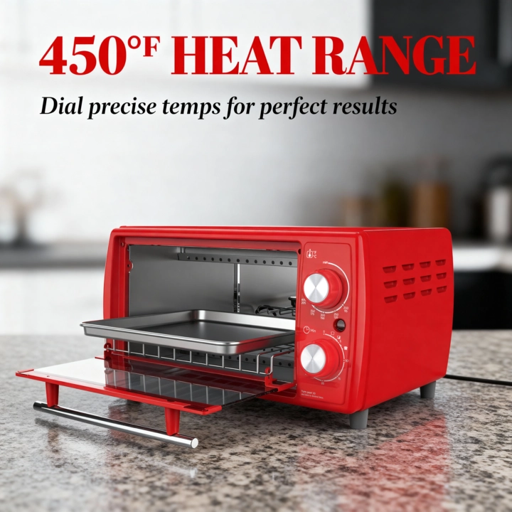 AIWA 10L 4-Slice Toaster Oven with Baking Tray & 30-Minute Timer, 800W-Vibrant Red - Scene 5