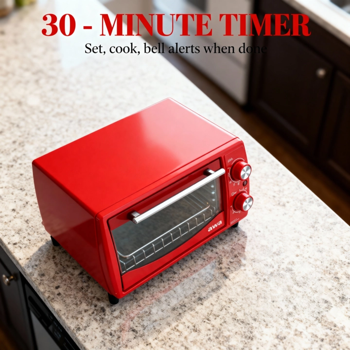AIWA 10L 4-Slice Toaster Oven with Baking Tray & 30-Minute Timer, 800W-Vibrant Red - Scene 6