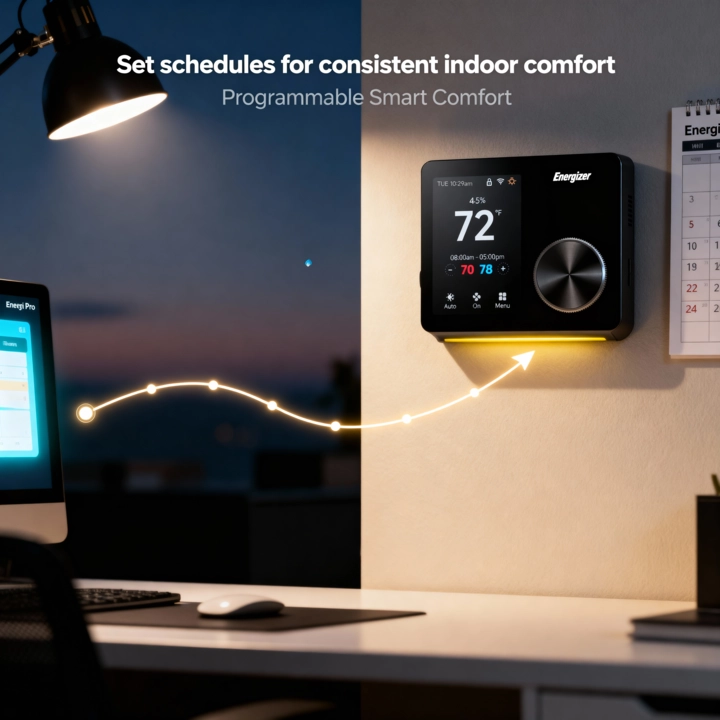 Energizer Connect Smart 5GHz Wi-Fi Programmable Thermostat with LCD Touchscreen and Voice/App Control in Black - Scene 7