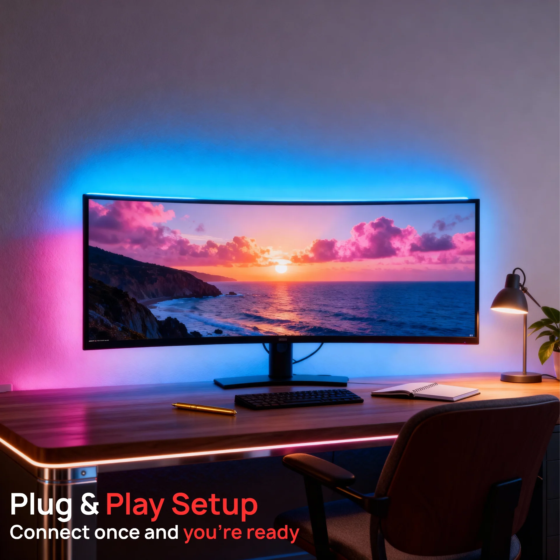 Smart Lighting HDMI Color Sync LED Strip for TVs Up to 85”, Color Flow, Music Mode, App & Voice Control, HDMI Decoder - Scene 5