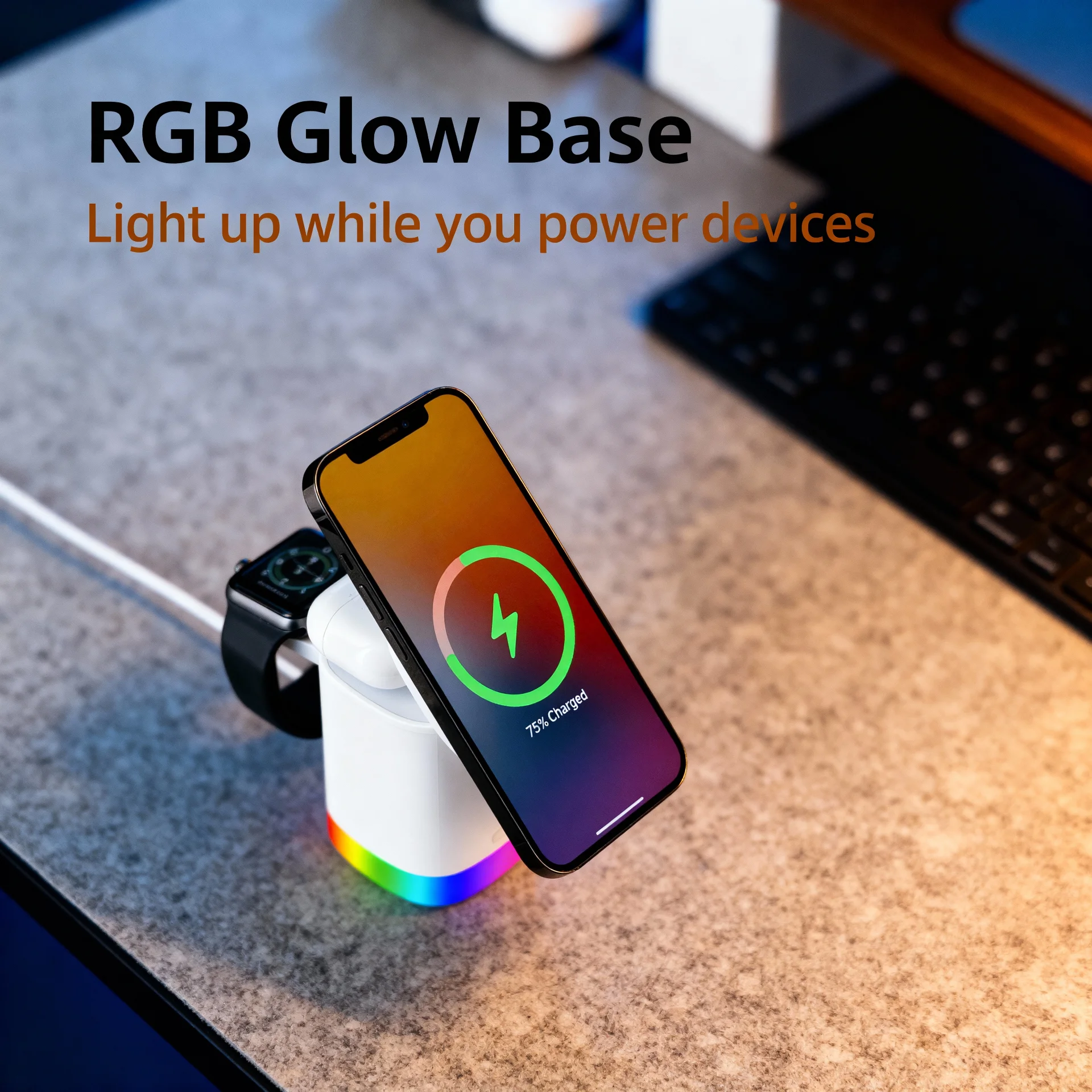 3-in-1 Mag-Safe Wireless Charging Station with Apple Watch and AirPods Dock - Scene 4