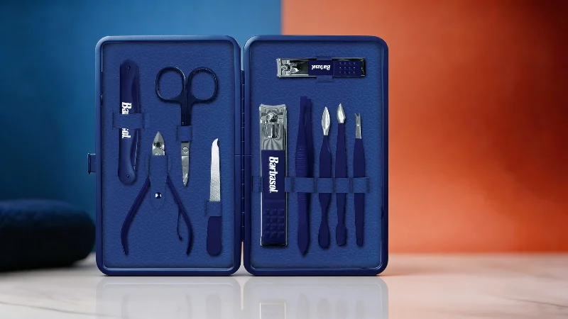 Barbasol Barbasol Grooming Essentials Kit – 10 Precision Tools for Face, Hands, & Feet – Signature Blue Deluxe Travel Case