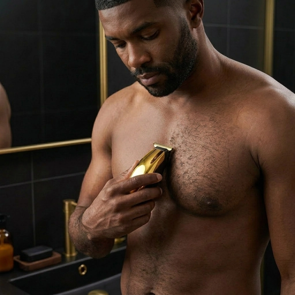 Hypoallergenic Battery-Powered Gold T-Blade Beard Trimmer for Men with 3 Guide Combs - Scene 6