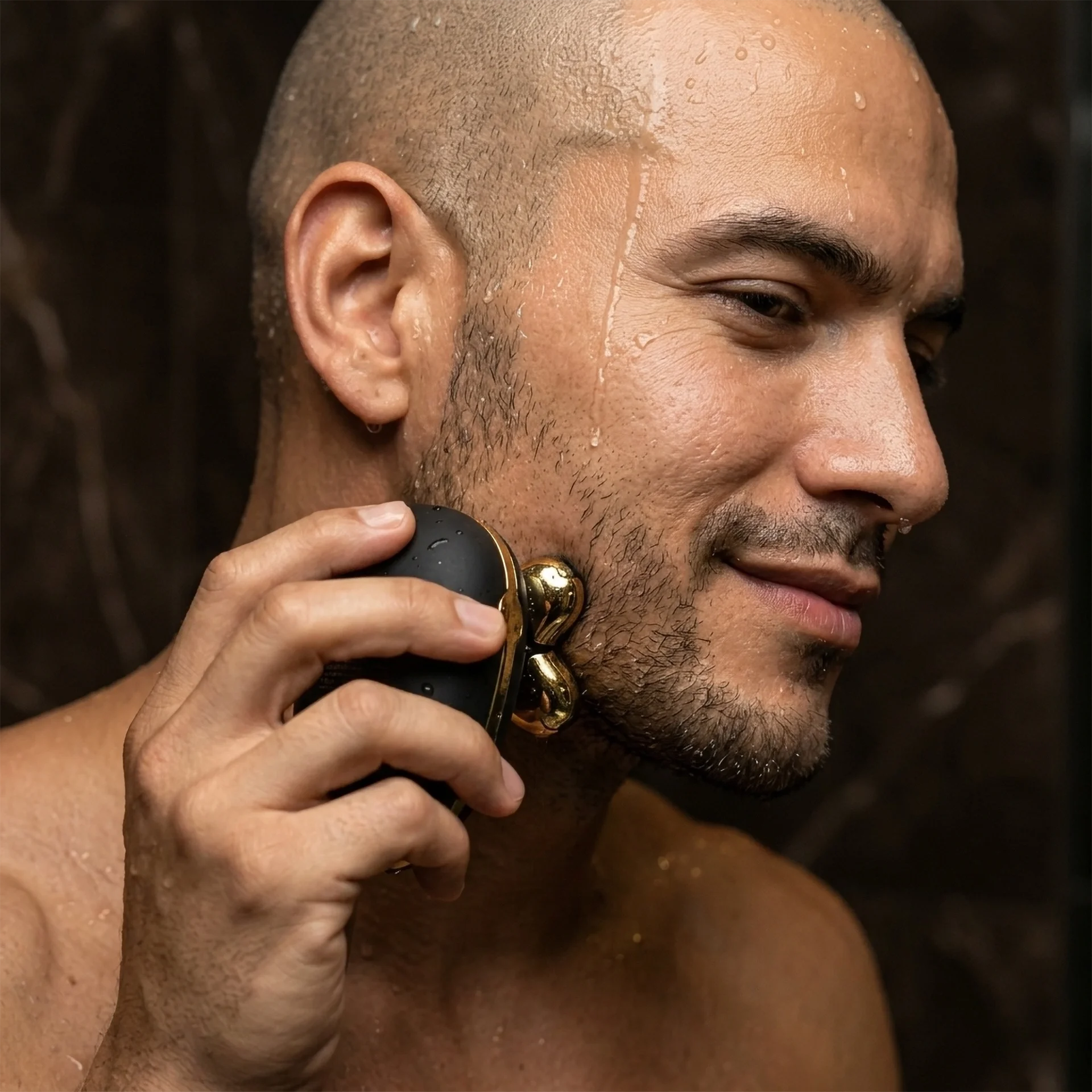 Mens Wet & Dry Waterproof 5 Pivoting Rotary Head Rechargeable Head Shaver, Wet & Dry Waterproof Electric Head Razor, LCD Display, Hypoallergenic Titanium Coated Blades, USB Charging - Scene 13