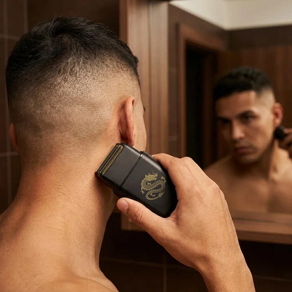 Kyoto Professional Electric Shaver – Dual Gold Foil Hypoallergenic Blades with Dragon Motif Metal Body - Scene 4