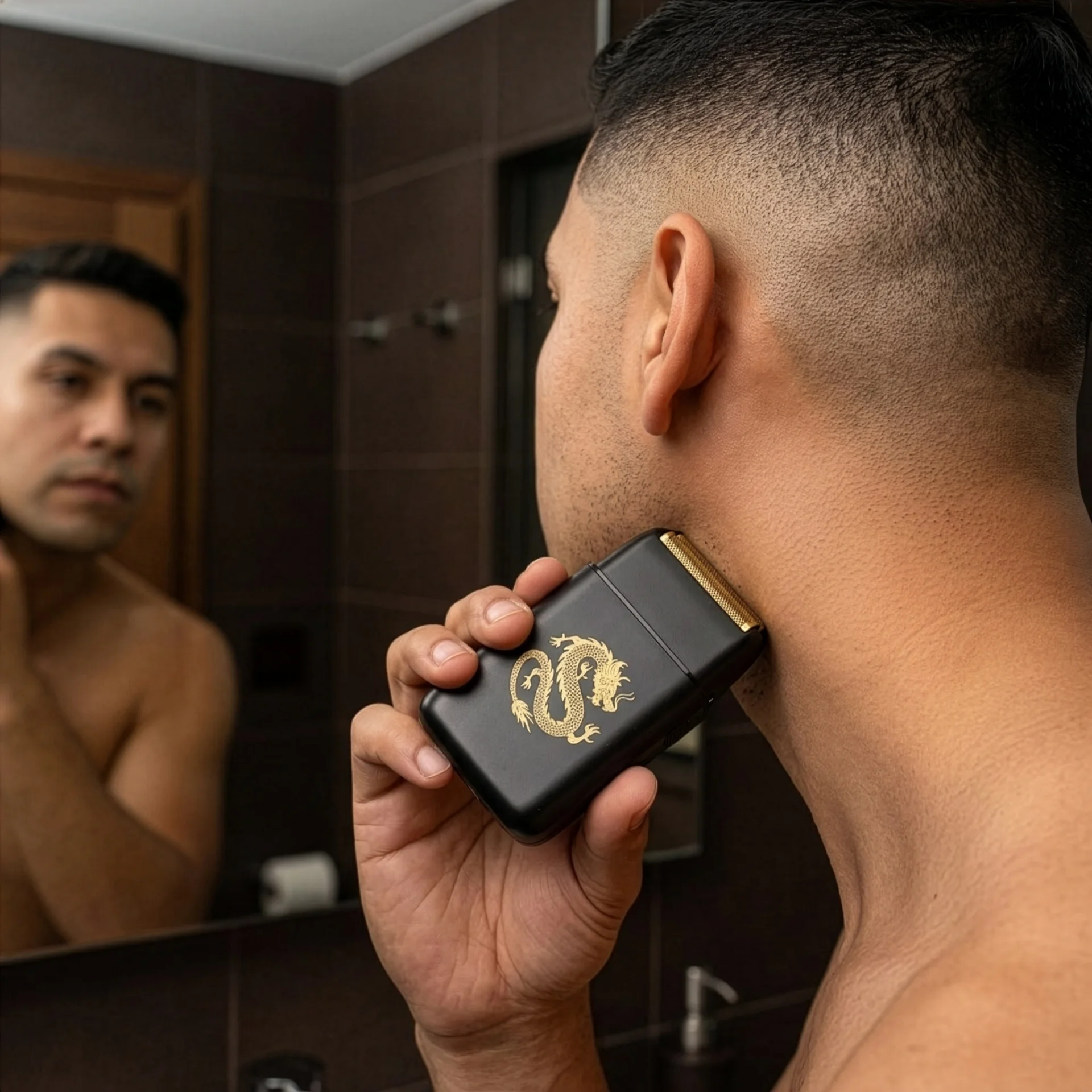 Kyoto Professional Electric Shaver – Dual Gold Foil Hypoallergenic Blades with Dragon Motif Metal Body - Scene 6