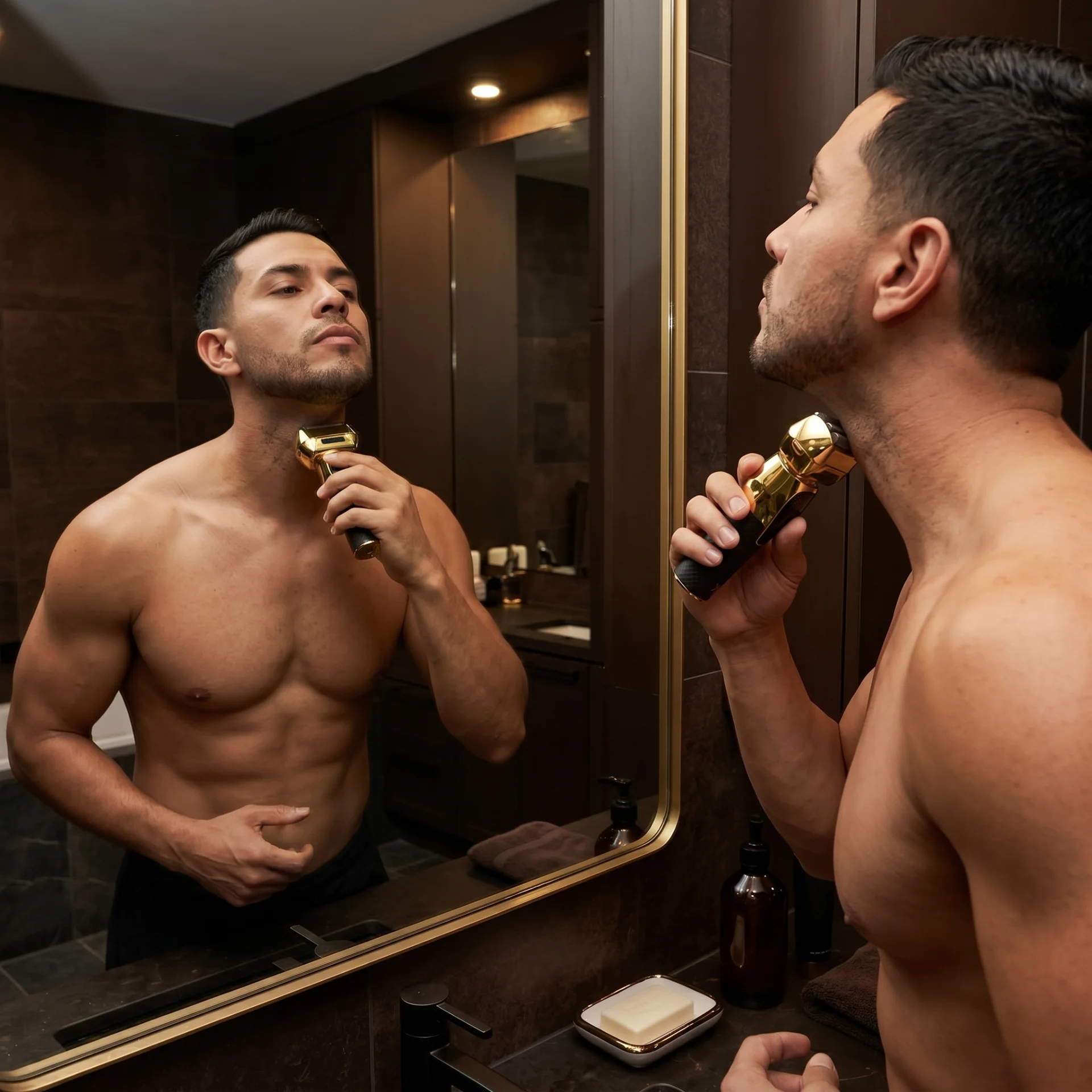 Professional 3-Piece Interchangeable Rechargeable Battery Hair Cutting Kit with LED Display, Rechargeable Lithium Power – Clipper, Trimmer; Foil Shaver, Gold/Black - Scene 5