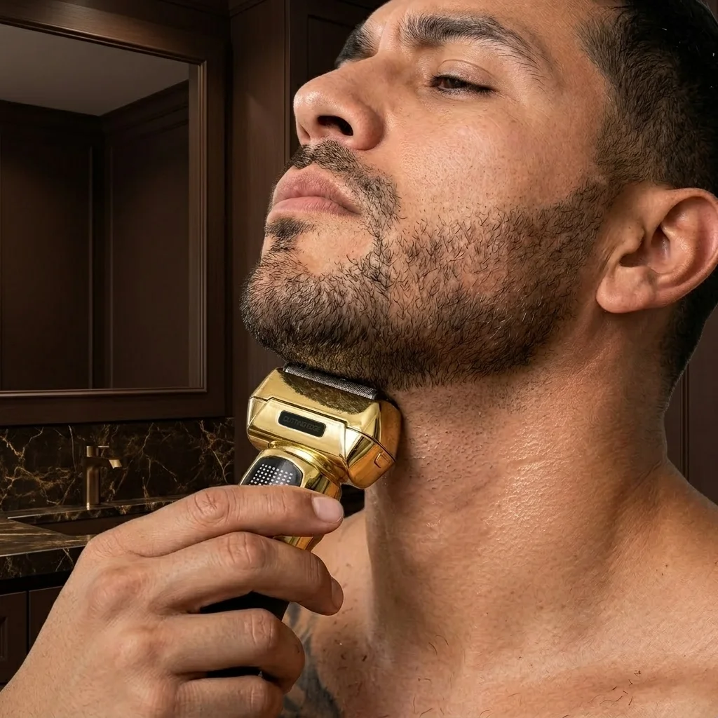 Professional 3-Piece Interchangeable Rechargeable Battery Hair Cutting Kit with LED Display, Rechargeable Lithium Power – Clipper, Trimmer; Foil Shaver, Gold/Black - Scene 6