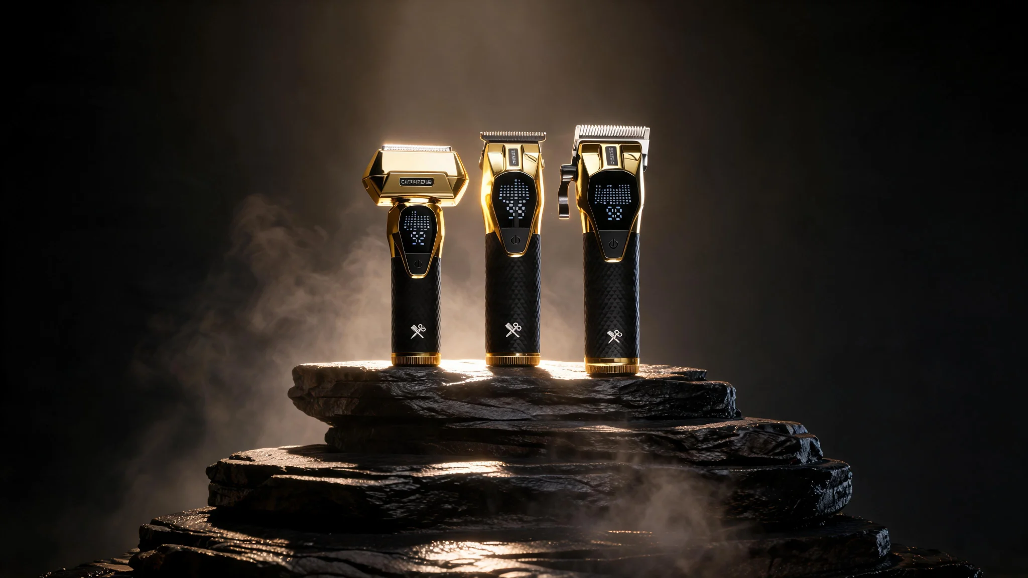 Professional 3-Piece Interchangeable Rechargeable Battery Hair Cutting Kit with LED Display, Rechargeable Lithium Power – Clipper, Trimmer; Foil Shaver, Gold/Black - Slide 3
