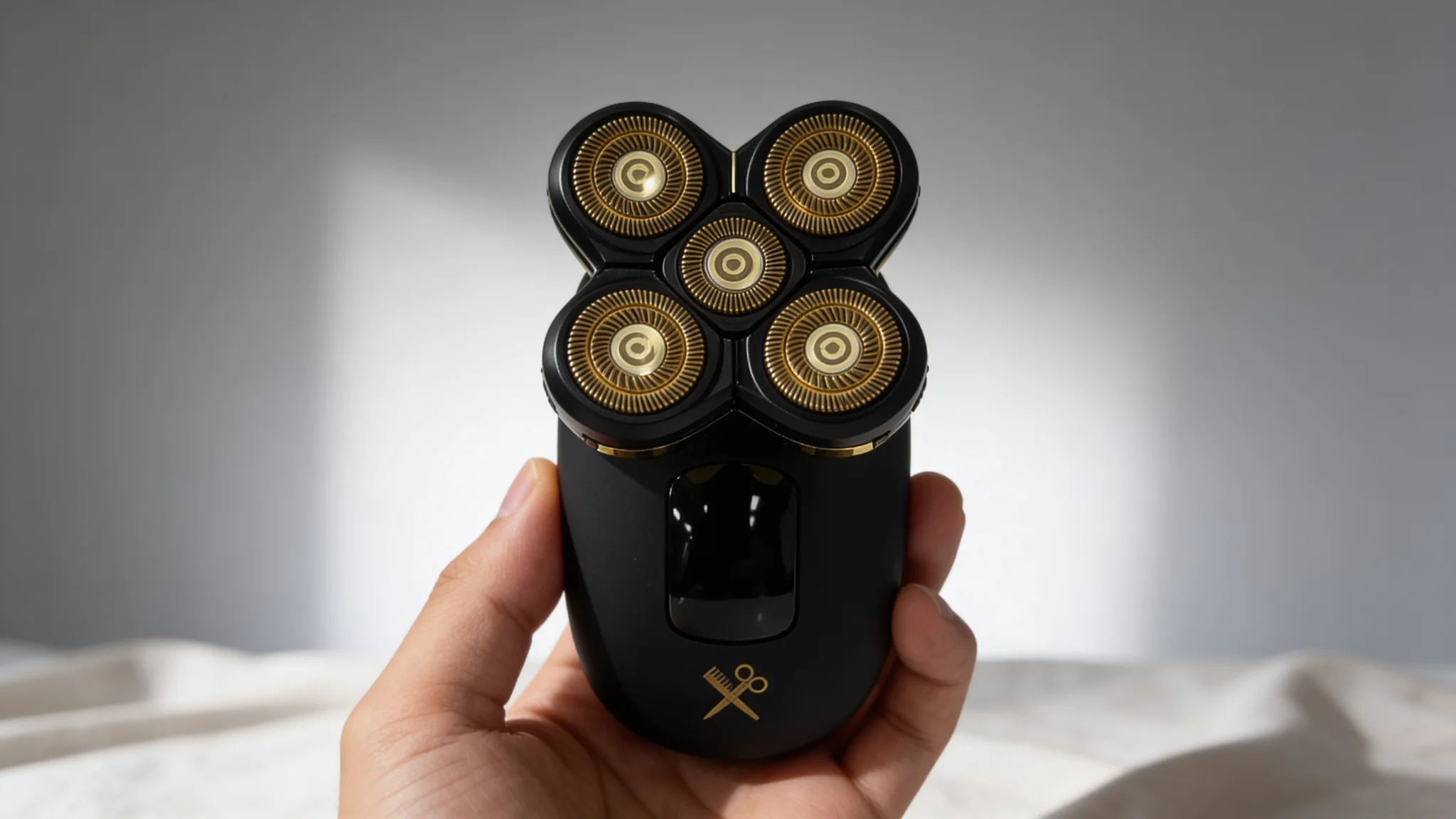 Mens Wet & Dry Waterproof 5 Pivoting Rotary Head Rechargeable Head Shaver, Wet & Dry Waterproof Electric Head Razor, LCD Display, Hypoallergenic Titanium Coated Blades, USB Charging - Scene 5