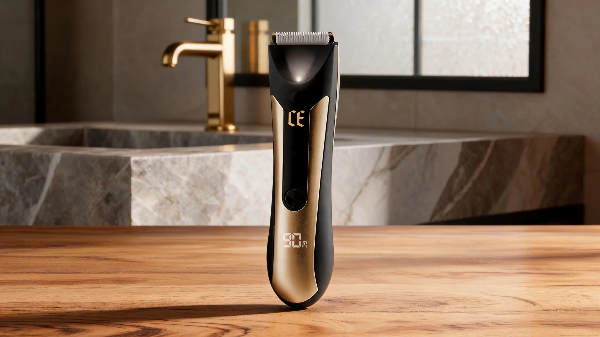 Cutting Edge Mens Waterproof Body Trimmer with LED Light, Body Hair Trimmer with Adjustable Guide Comb, Ceramic Blade, LCD Indicator, Rechargeable 90 Minute