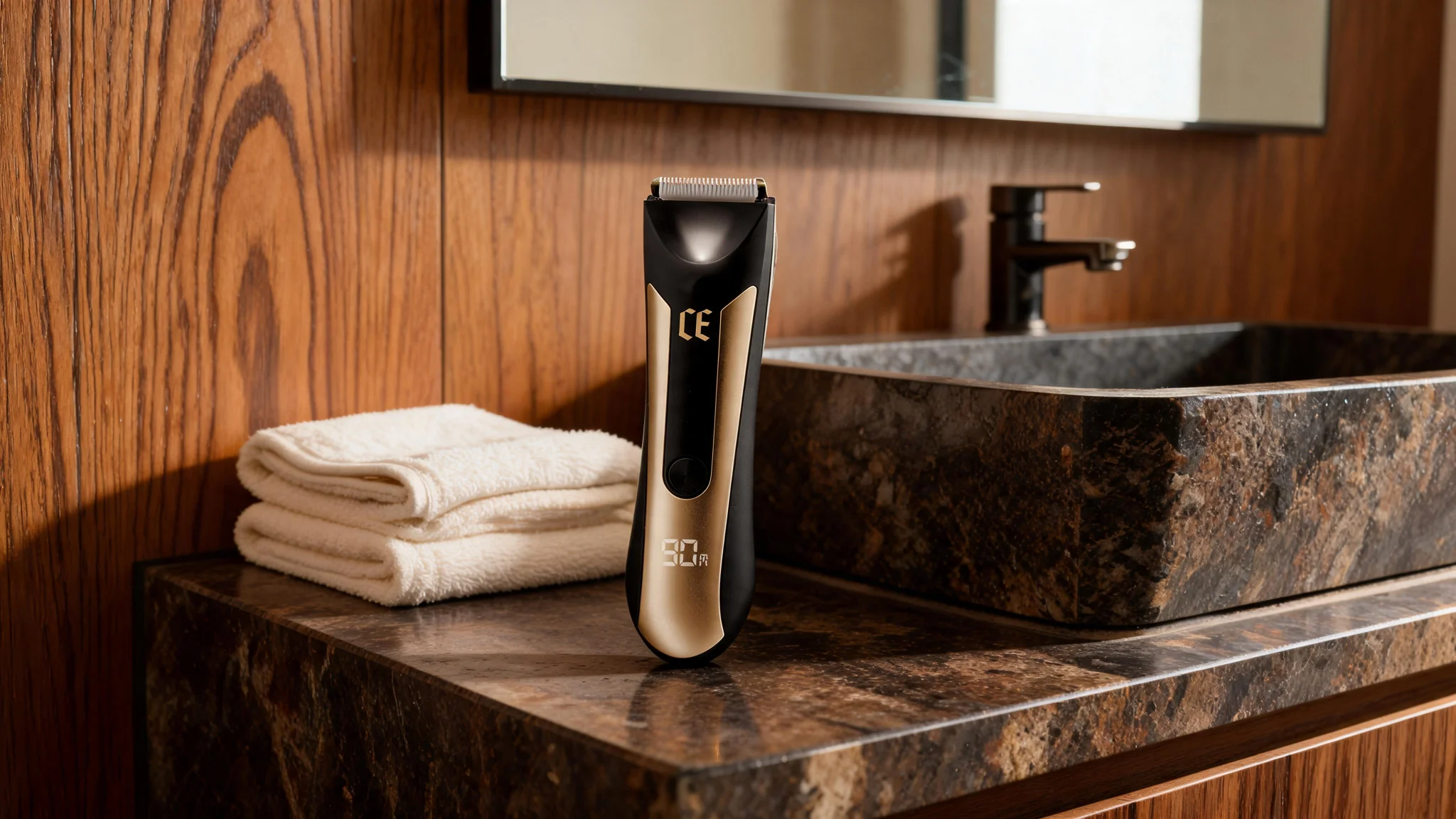 Mens Waterproof Body Trimmer with LED Light, Body Hair Trimmer with Adjustable Guide Comb, Ceramic Blade, LCD Indicator, Rechargeable 90 Minute hero video