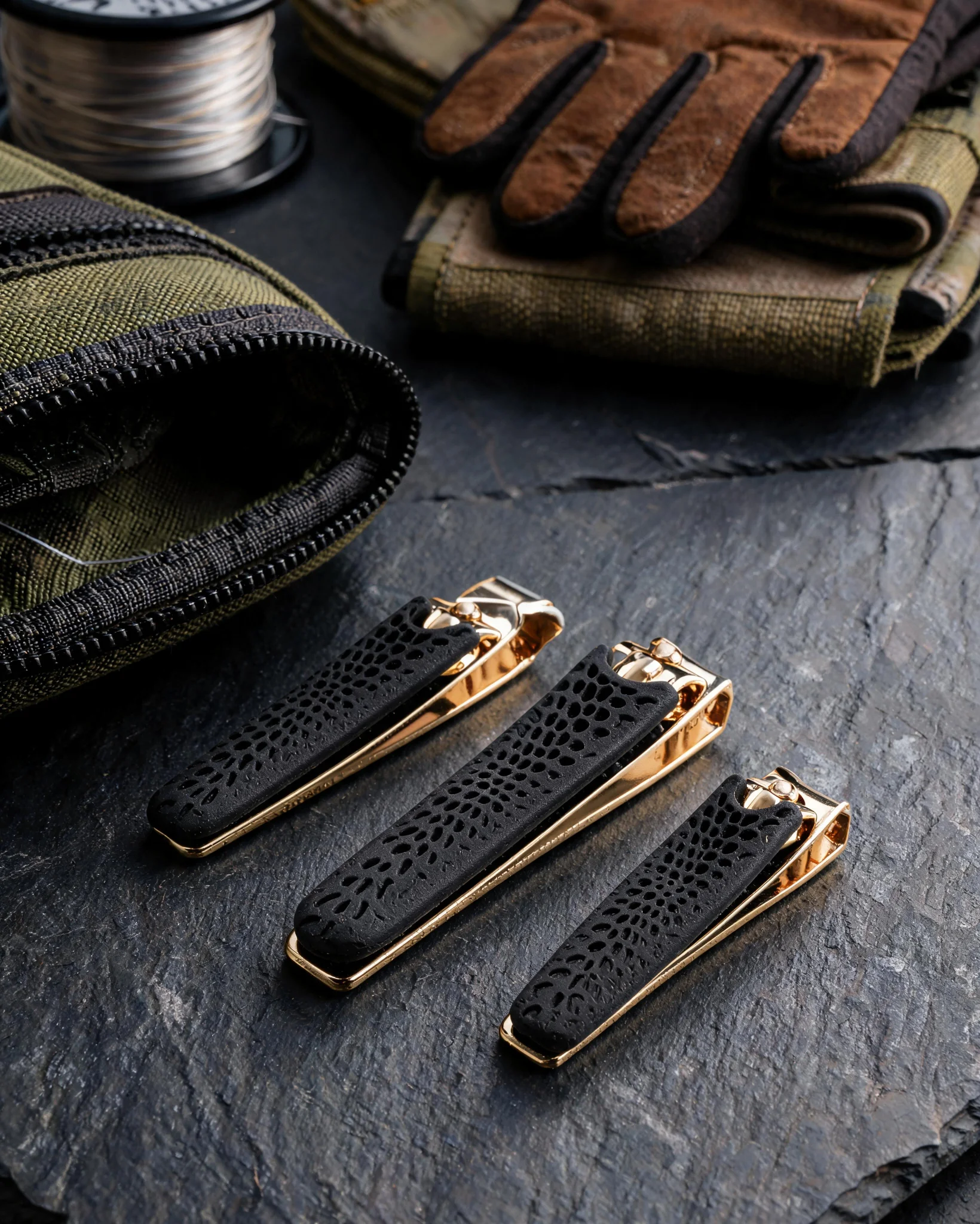 Cutting Edge 3-Piece Gold-Coated Stainless Steel Nail Clipper Set with Non-Slip Rubber Grip & Tactical Storage Case