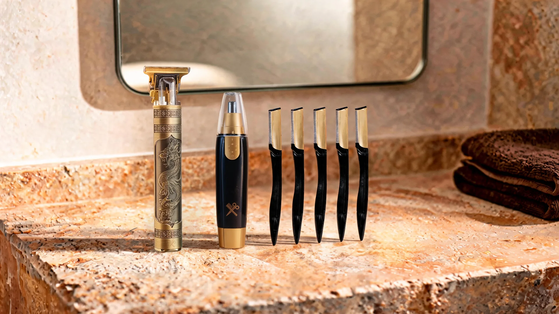 Men's Grooming Kit Gift Set with T Blade Trimmer, Ear and Nose Hair Trimmer, Manicure Tools and Travel Dopp Case, Father's Day Gift for Dad hero video