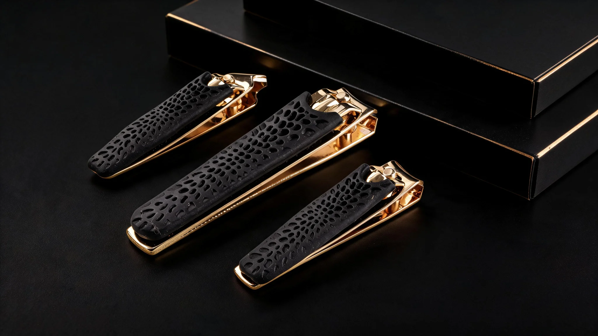 3-Piece Gold-Coated Stainless Steel Nail Clipper Set with Non-Slip Rubber Grip & Tactical Storage Case - Scene 4