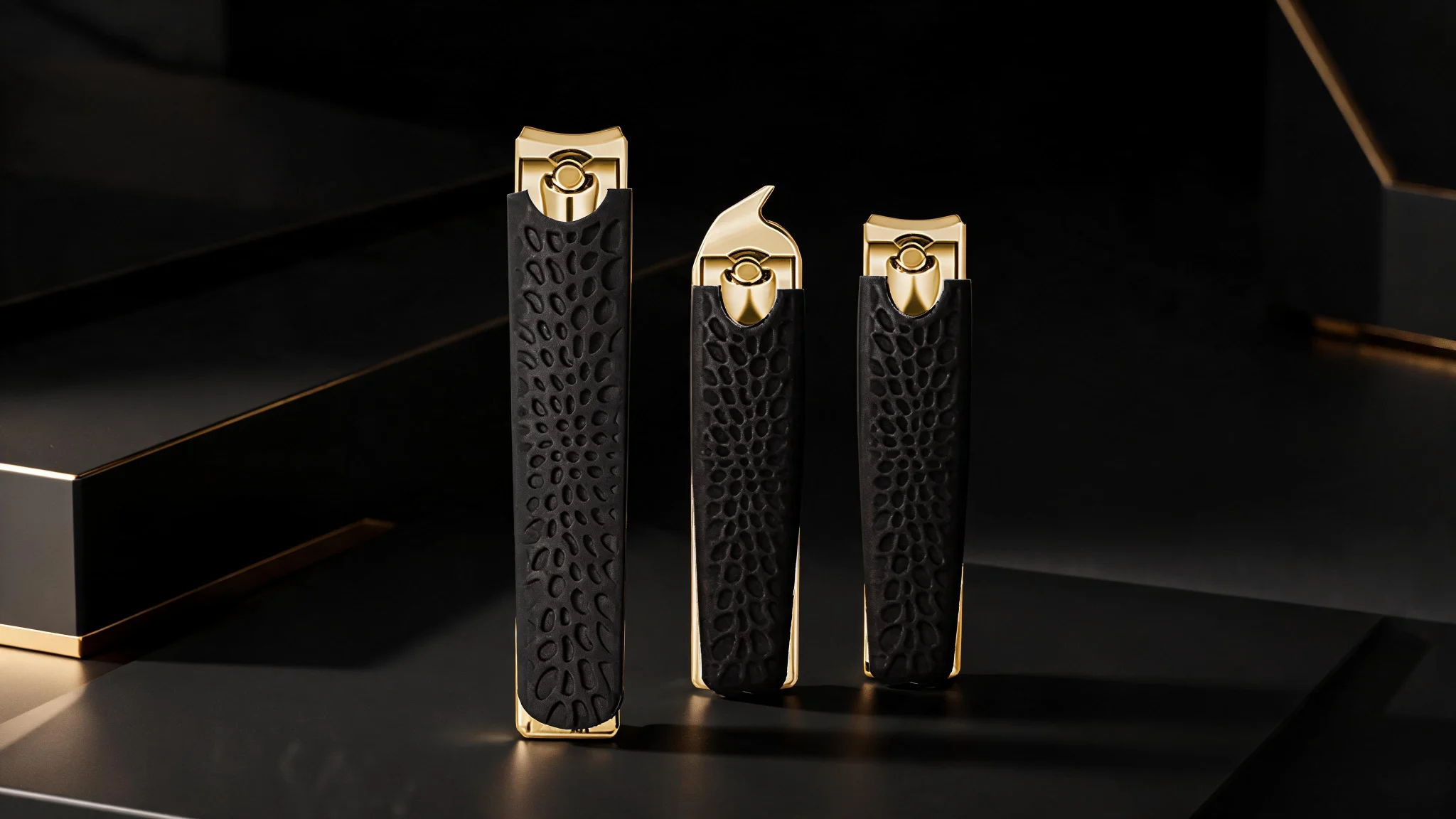 3-Piece Gold-Coated Stainless Steel Nail Clipper Set with Non-Slip Rubber Grip & Tactical Storage Case - Scene 7