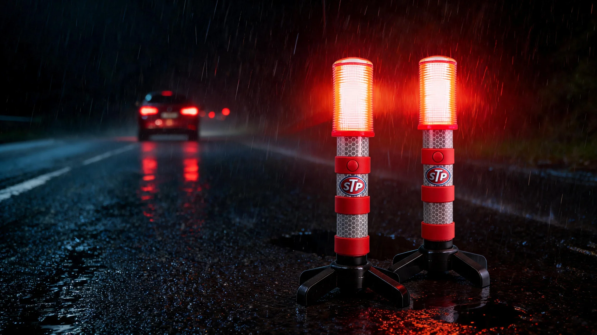 STP Emergency LED Road Flares, 3 Separate Lighting Modes, Battery-Powered