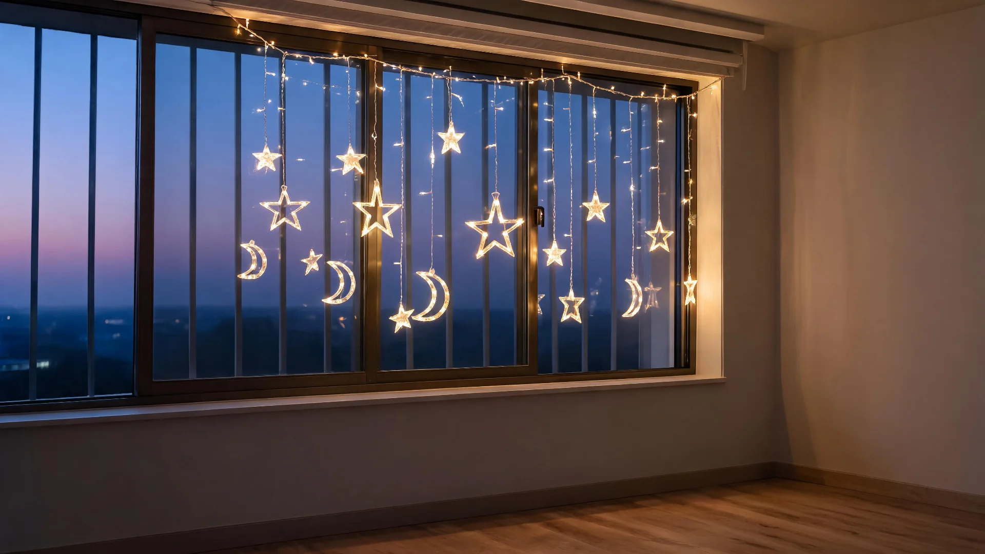 Multicolor Moon & Star Curtain Lights, 8ft RGB LED Window String Lights with Solid & Blinking Modes, Celestial Glow Hanging Fairy Lights for Bedroom, Living Room, Holiday Wall Decor - Scene 4