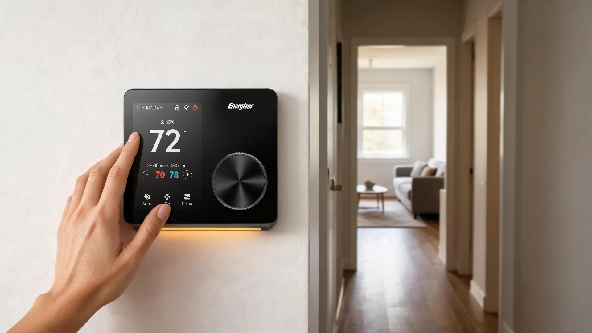 Energizer Connect Smart 5GHz Wi-Fi Programmable Thermostat with LCD Touchscreen and Voice/App Control in Black - Scene 5