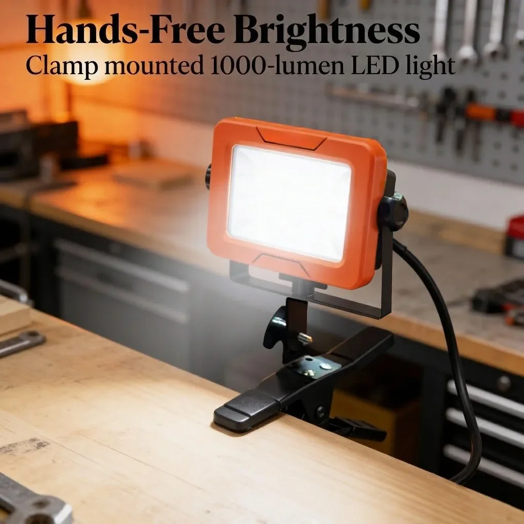 1,000 Lumens AC Plug-in LED Panel Work Light with Clamp Base - Scene 4