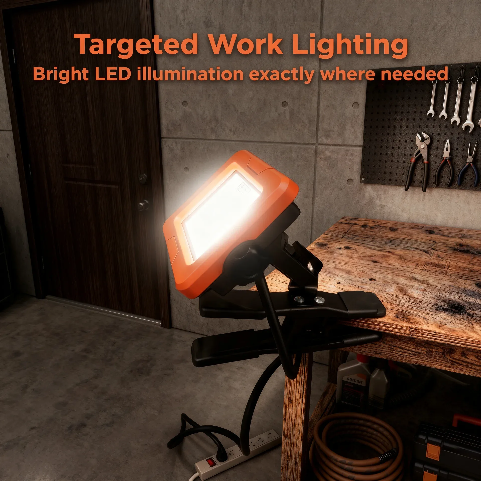 1,000 Lumens AC Plug-in LED Panel Work Light with Clamp Base - Scene 5