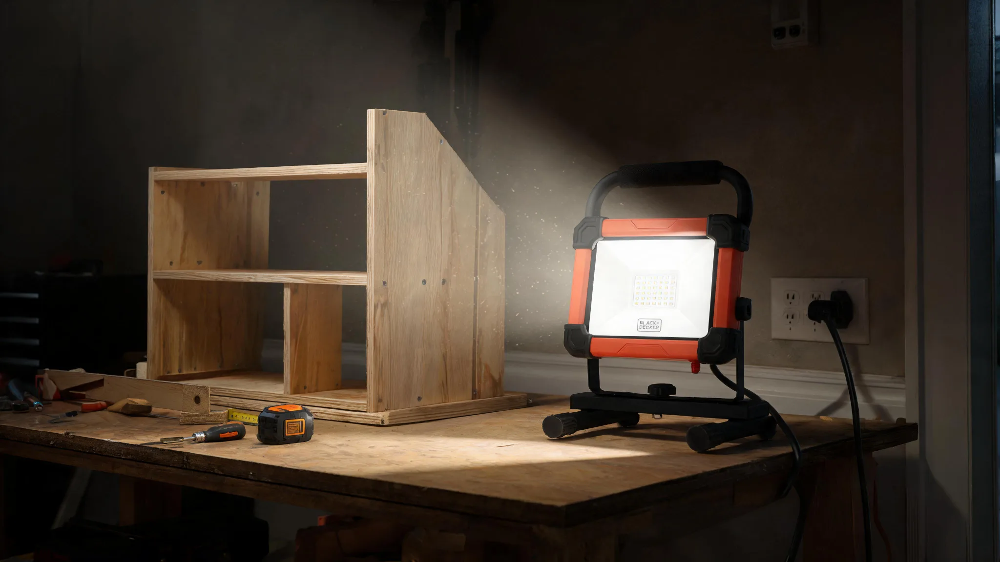 3,000 Lumens AC Plug-in LED Panel Work Light with H-Stand Base - Scene 5