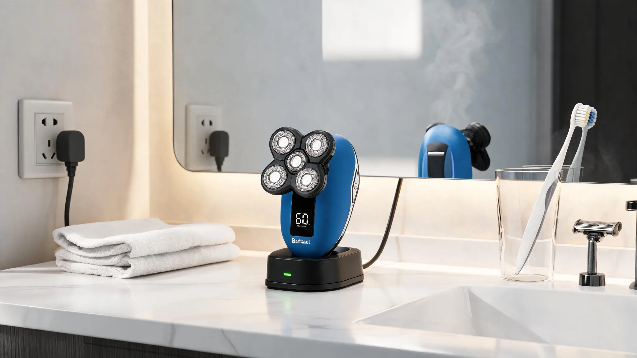 Rechargeable Wet and Dry Rotary Head Shaver with Stainless Steel Blades - Scene 10