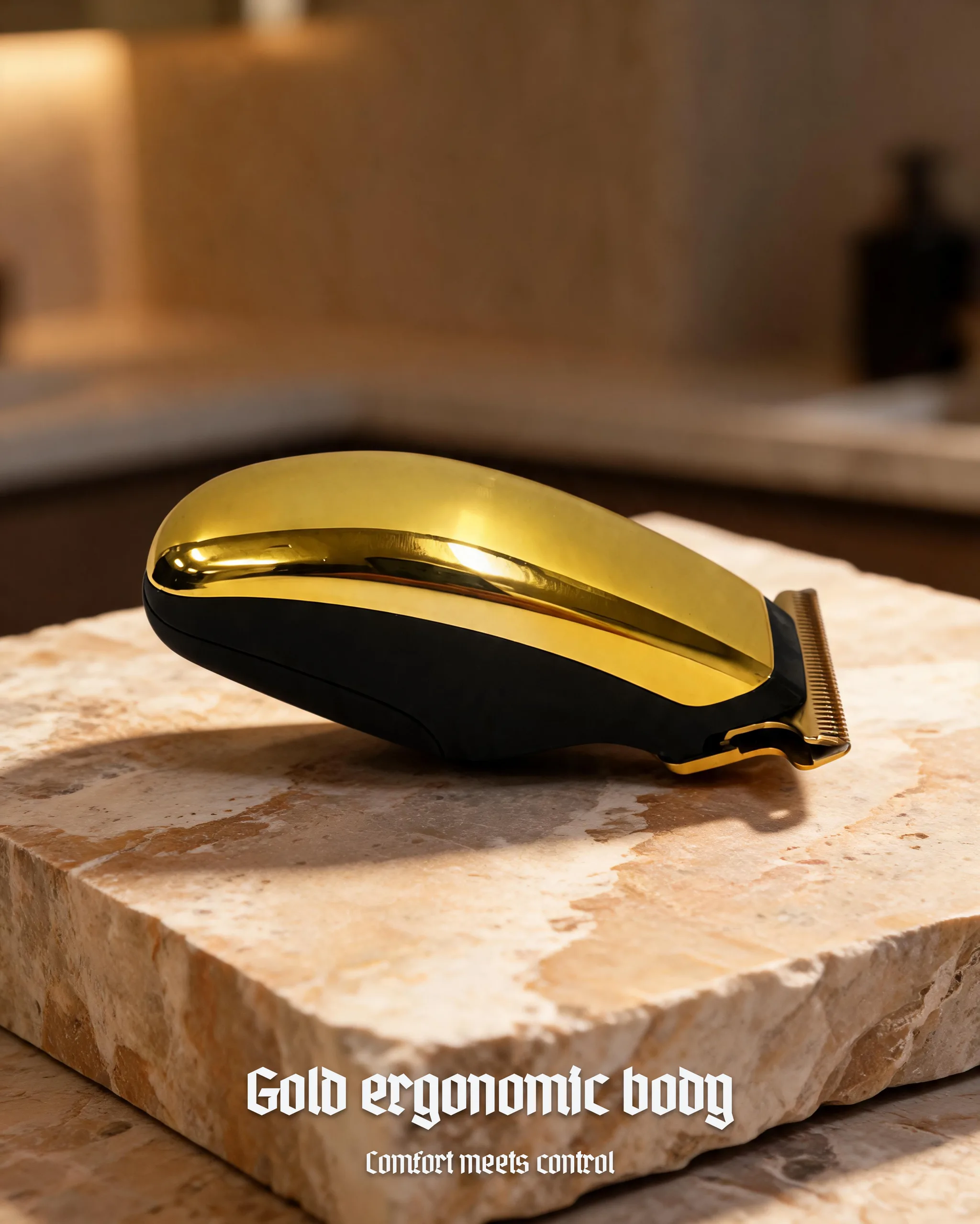 Cutting Edge Hypoallergenic Battery-Powered Gold T-Blade Beard Trimmer for Men with 3 Guide Combs