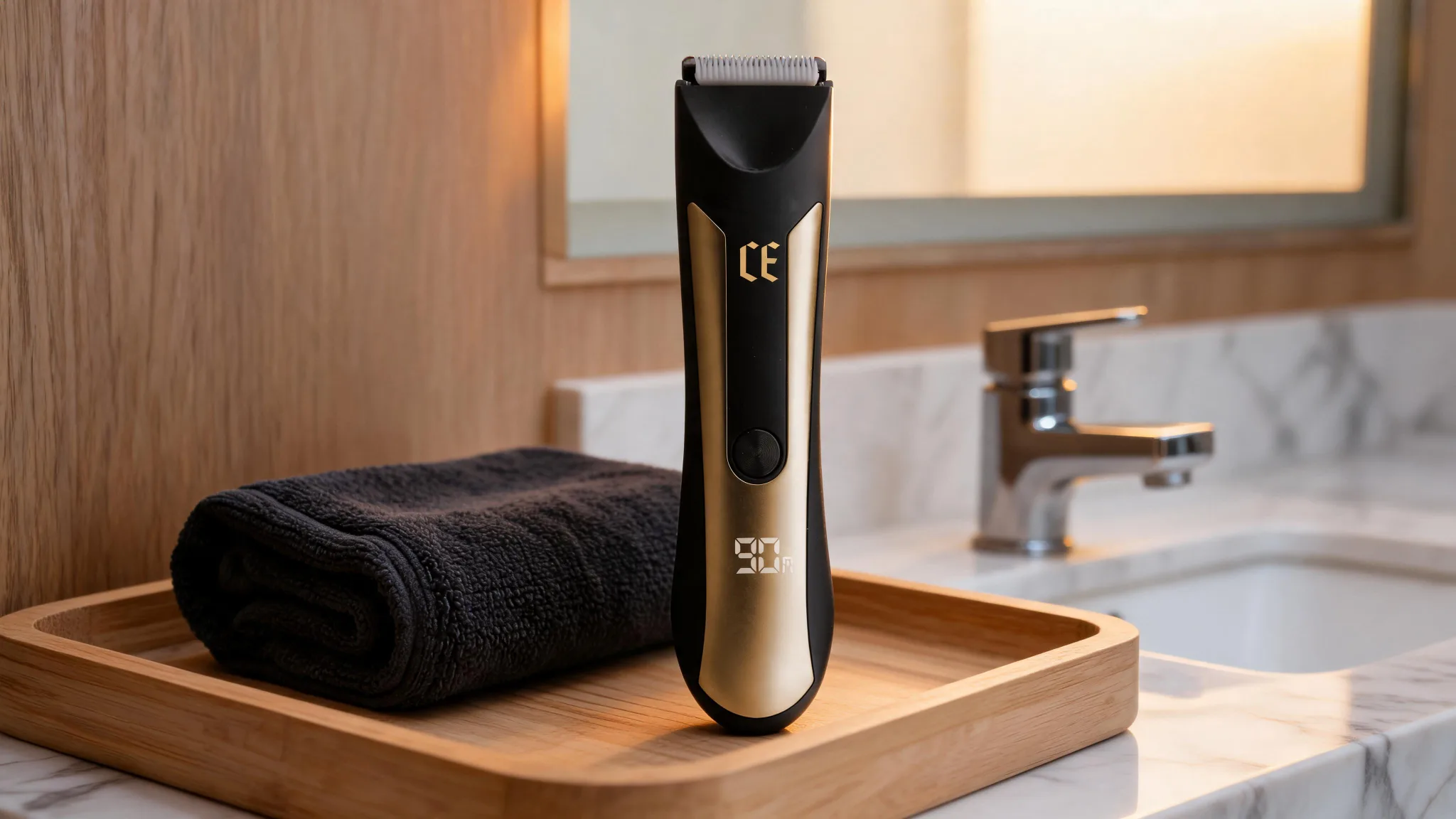 Mens Waterproof Body Trimmer with LED Light, Body Hair Trimmer with Adjustable Guide Comb, Ceramic Blade, LCD Indicator, Rechargeable 90 Minute - Scene 5