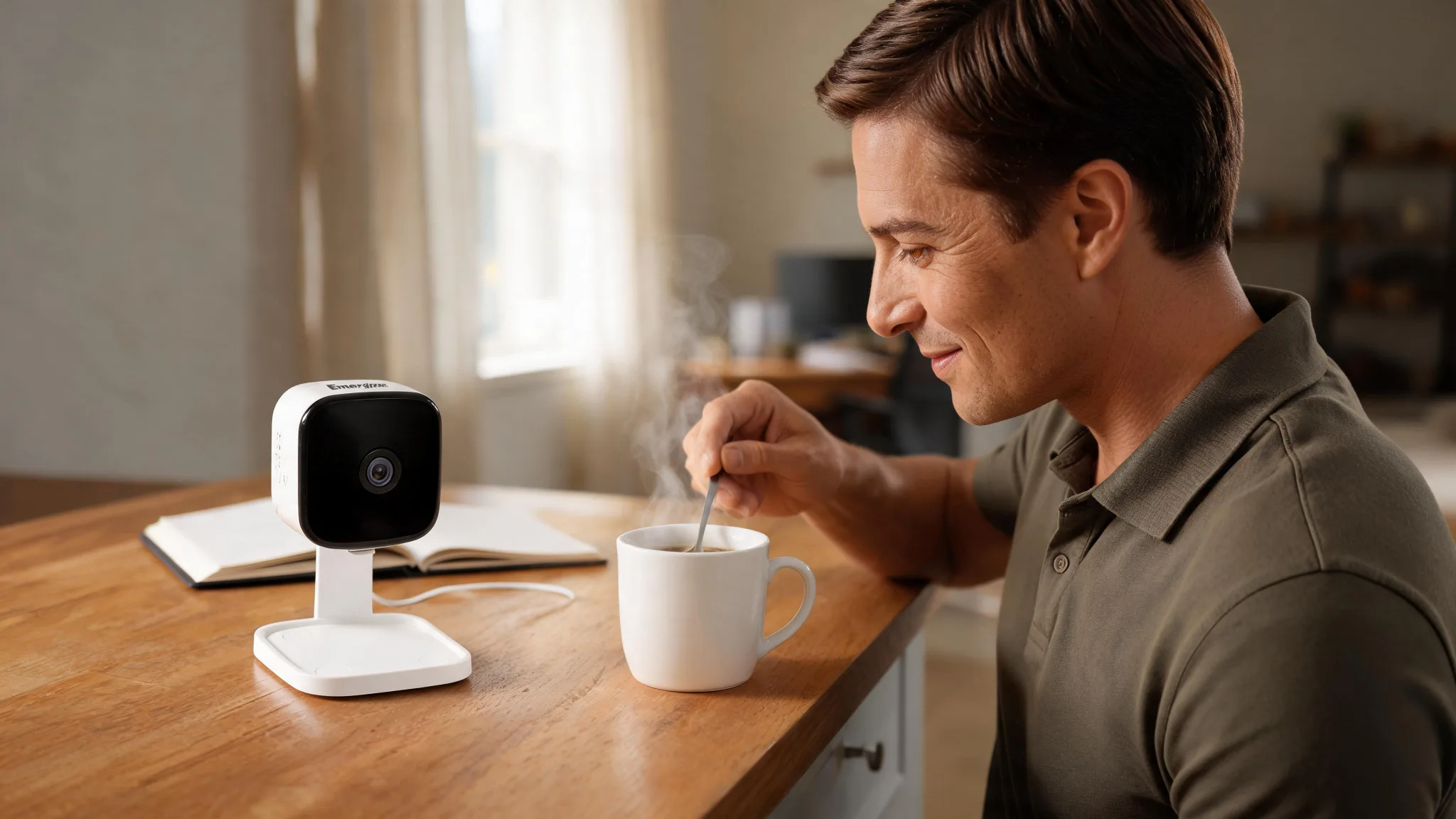 Energizer Connect Smart Wi-Fi 2K QHD Foldable Privacy Indoor Security Camera in White - Scene 4