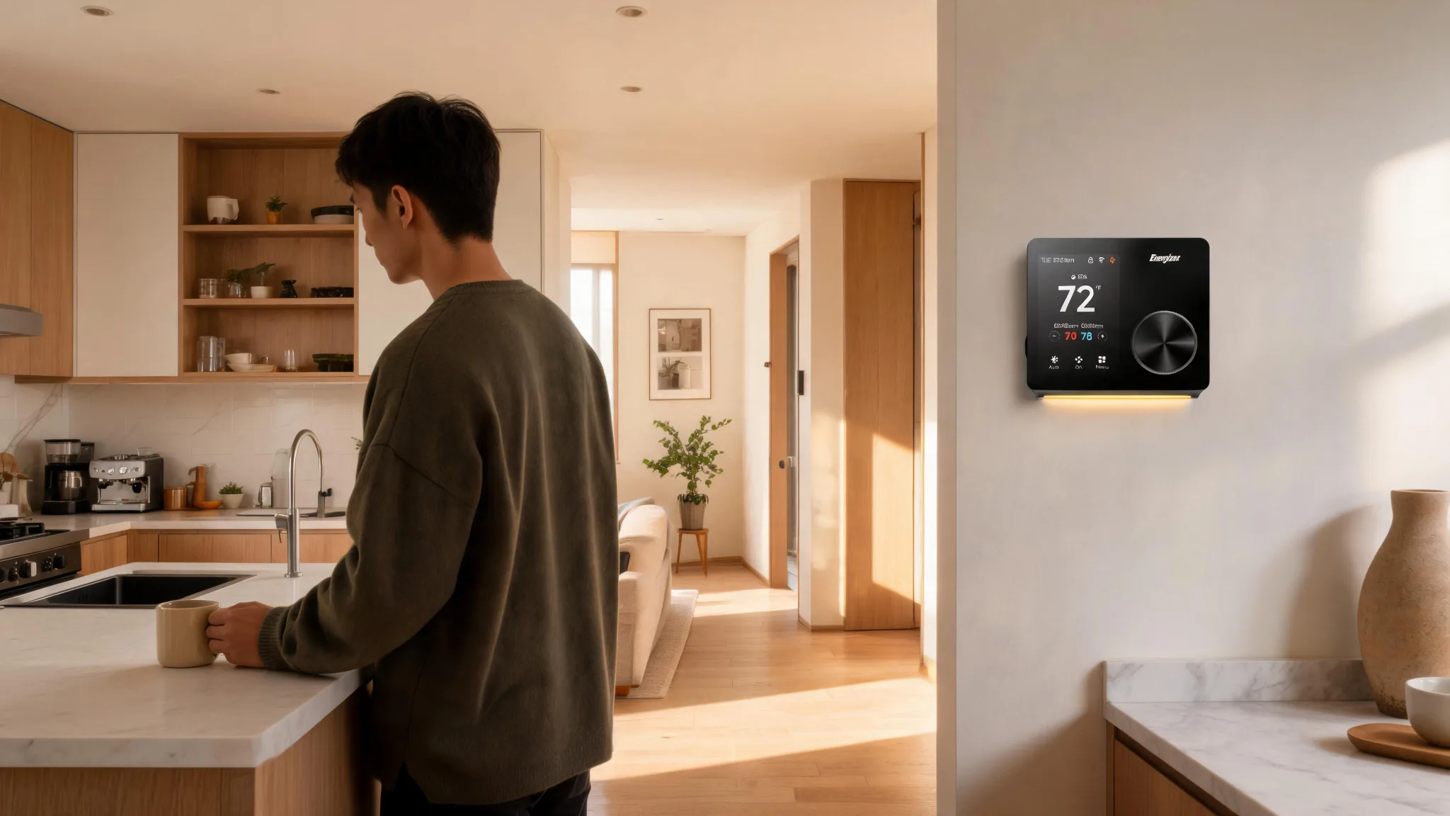 Energizer Connect Smart 5GHz Wi-Fi Programmable Thermostat with LCD Touchscreen and Voice/App Control in Black - Scene 3
