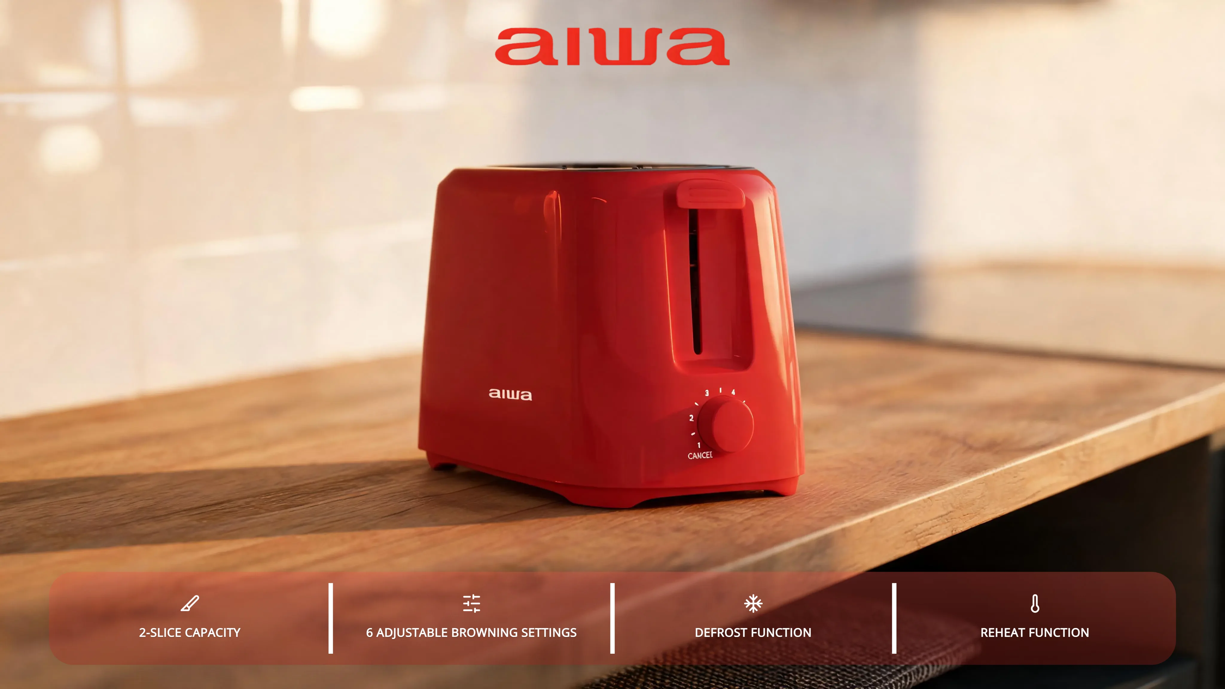 Aiwa 2-Slice Toaster: Wide Slot, 6 Settings, and Easy Cleanup for Perfect Toast Every Time hero video