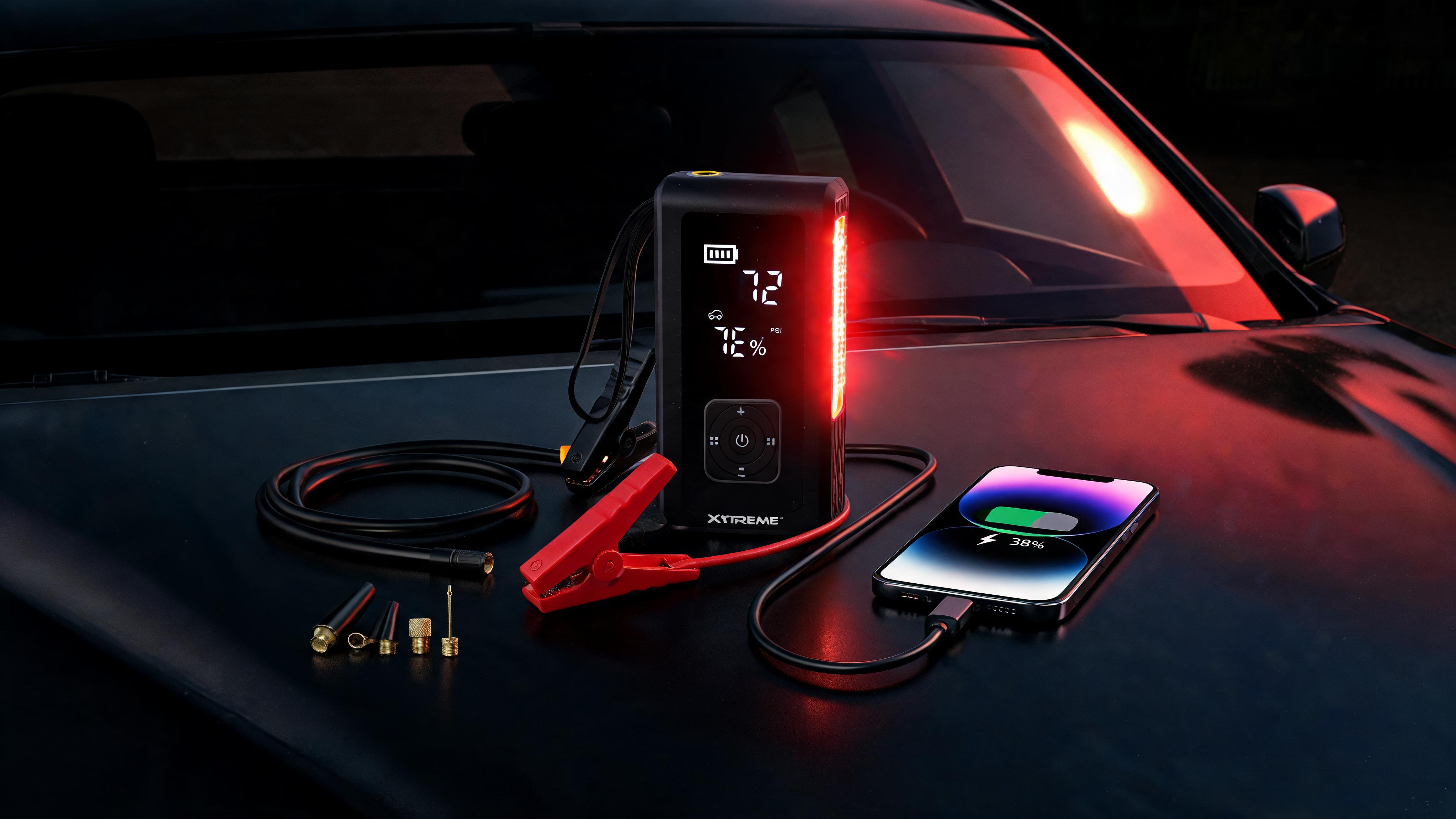 Xtreme 4-in-1 Jump Starter with Air Compressor, 1000 Peak Amps Car Battery Booster, 150 PSI Tire Inflator, 8000mAh Portable Power Bank, LED Flashlight