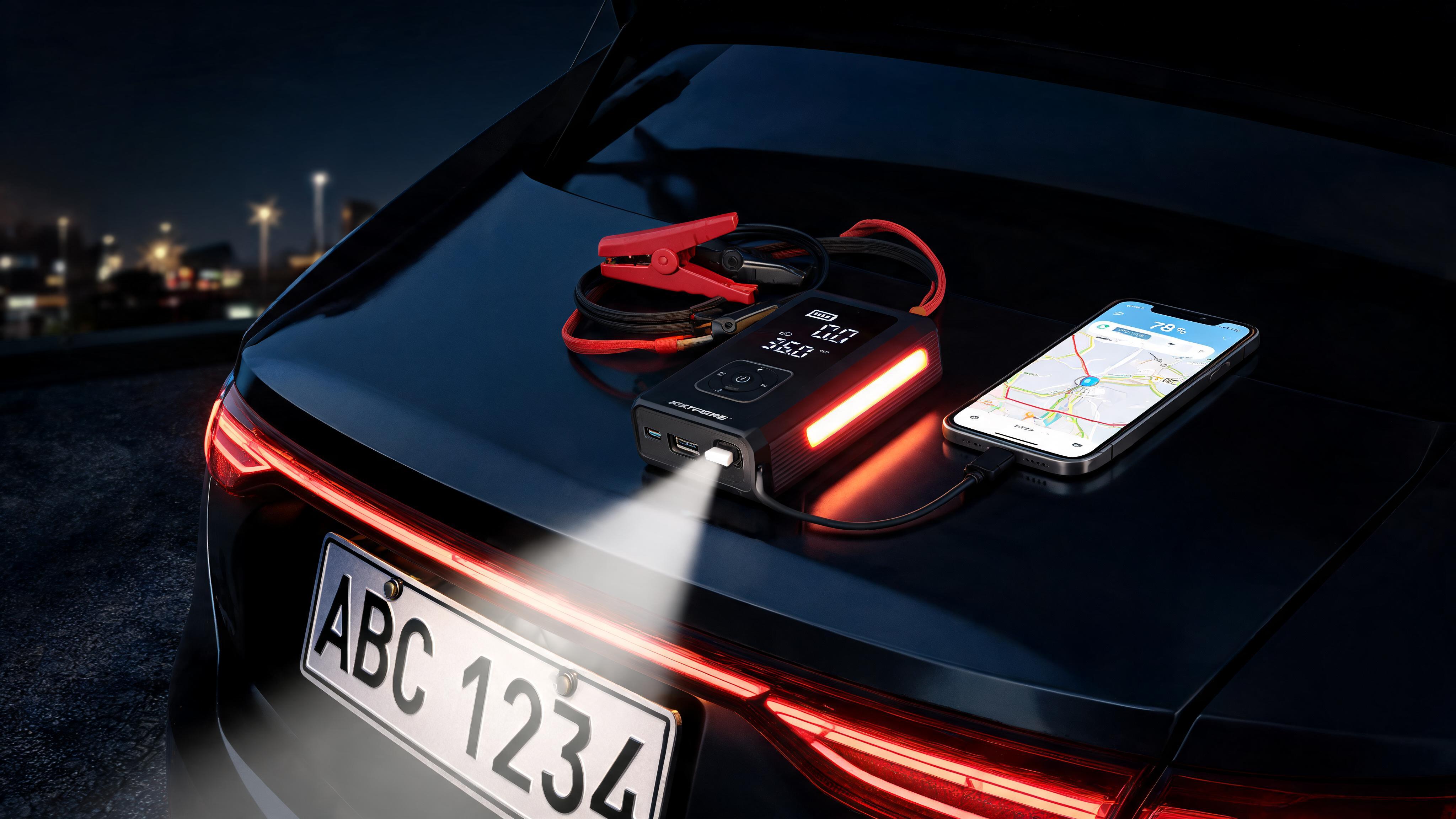 4-in-1 Jump Starter with Air Compressor, 1000 Peak Amps Car Battery Booster, 150 PSI Tire Inflator, 8000mAh Portable Power Bank, LED Flashlight - Scene 4