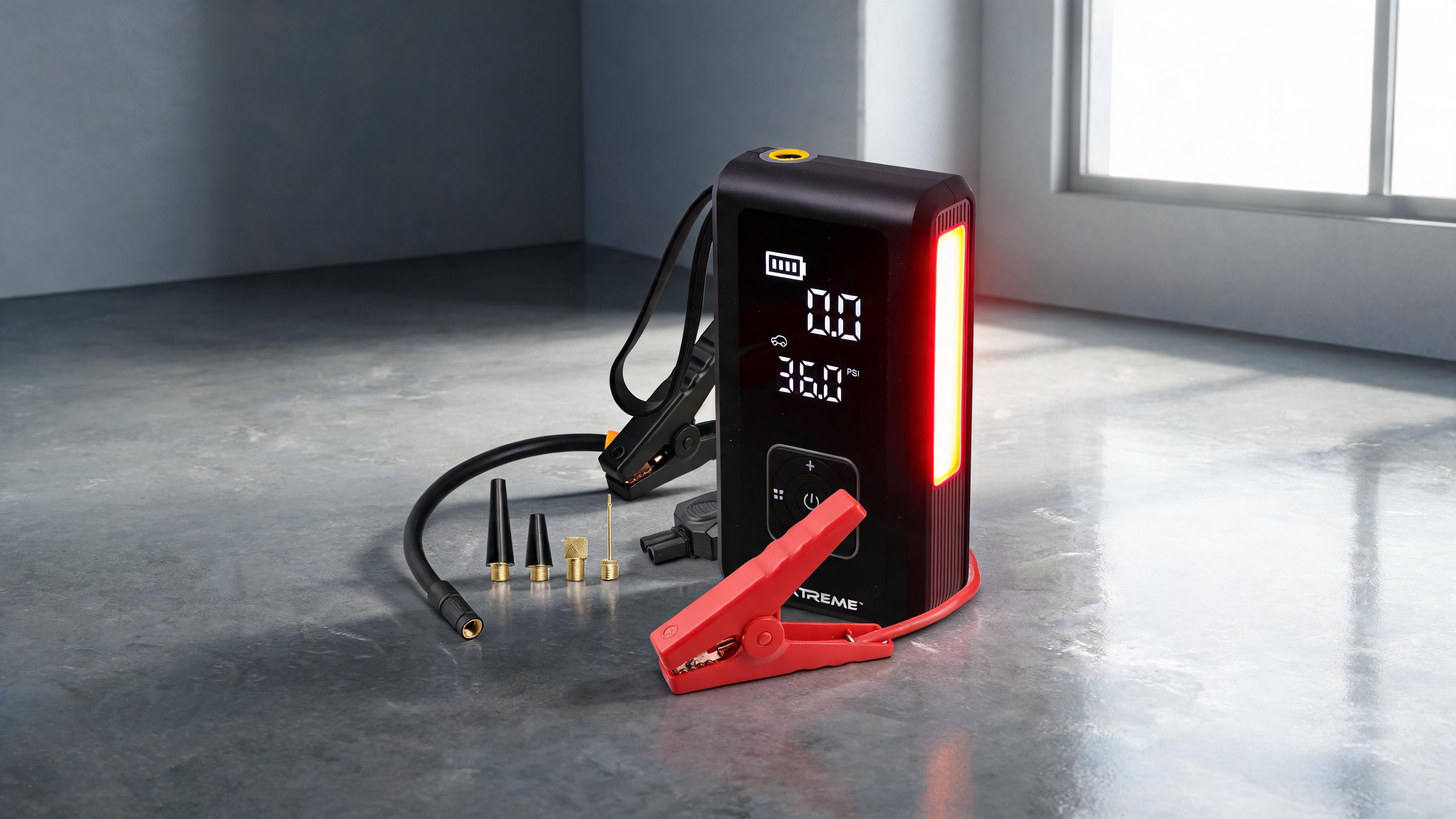 4-in-1 Jump Starter with Air Compressor, 1000 Peak Amps Car Battery Booster, 150 PSI Tire Inflator, 8000mAh Portable Power Bank, LED Flashlight - Slide 3