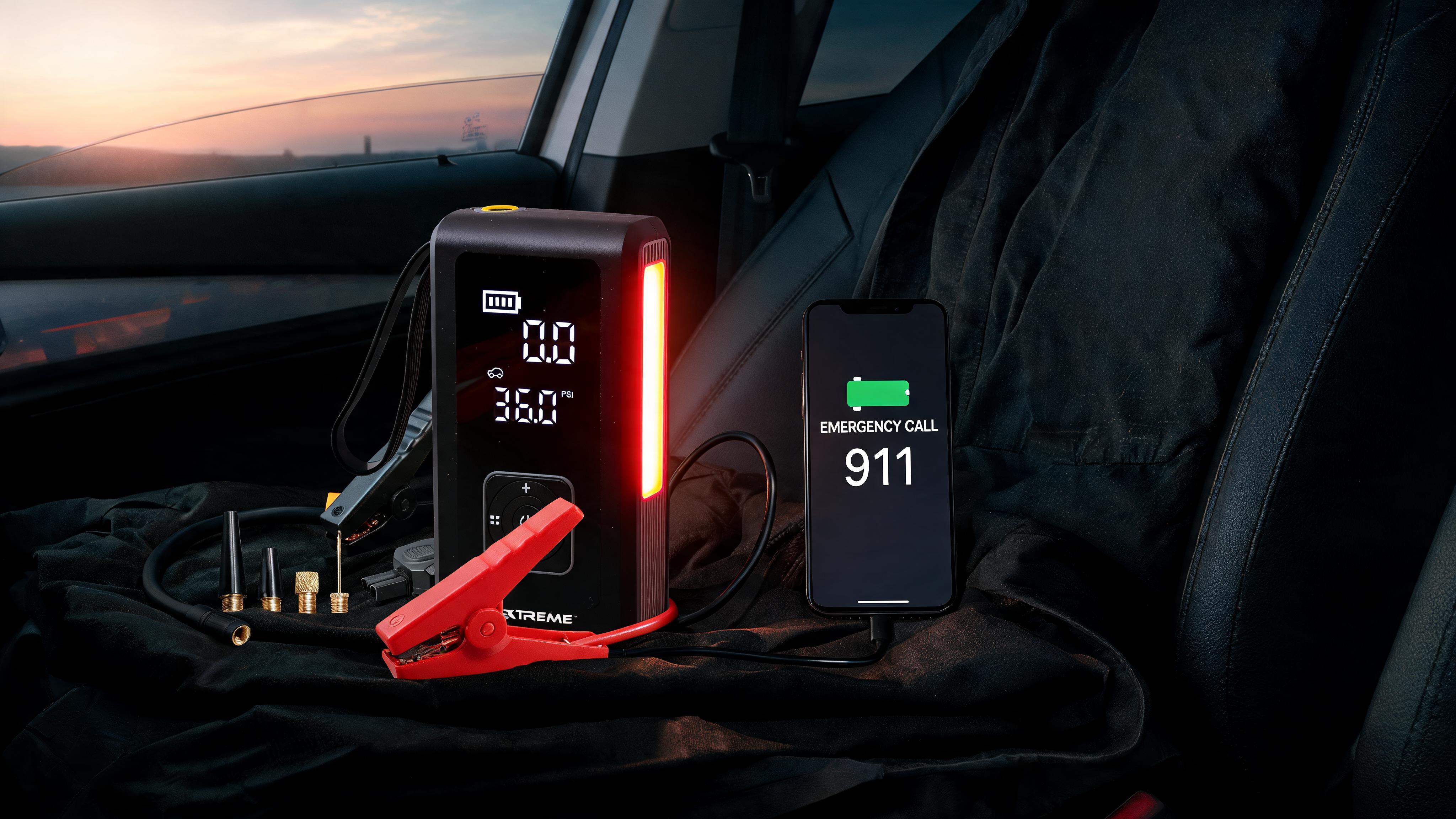 4-in-1 Jump Starter with Air Compressor, 1000 Peak Amps Car Battery Booster, 150 PSI Tire Inflator, 8000mAh Portable Power Bank, LED Flashlight - Scene 6