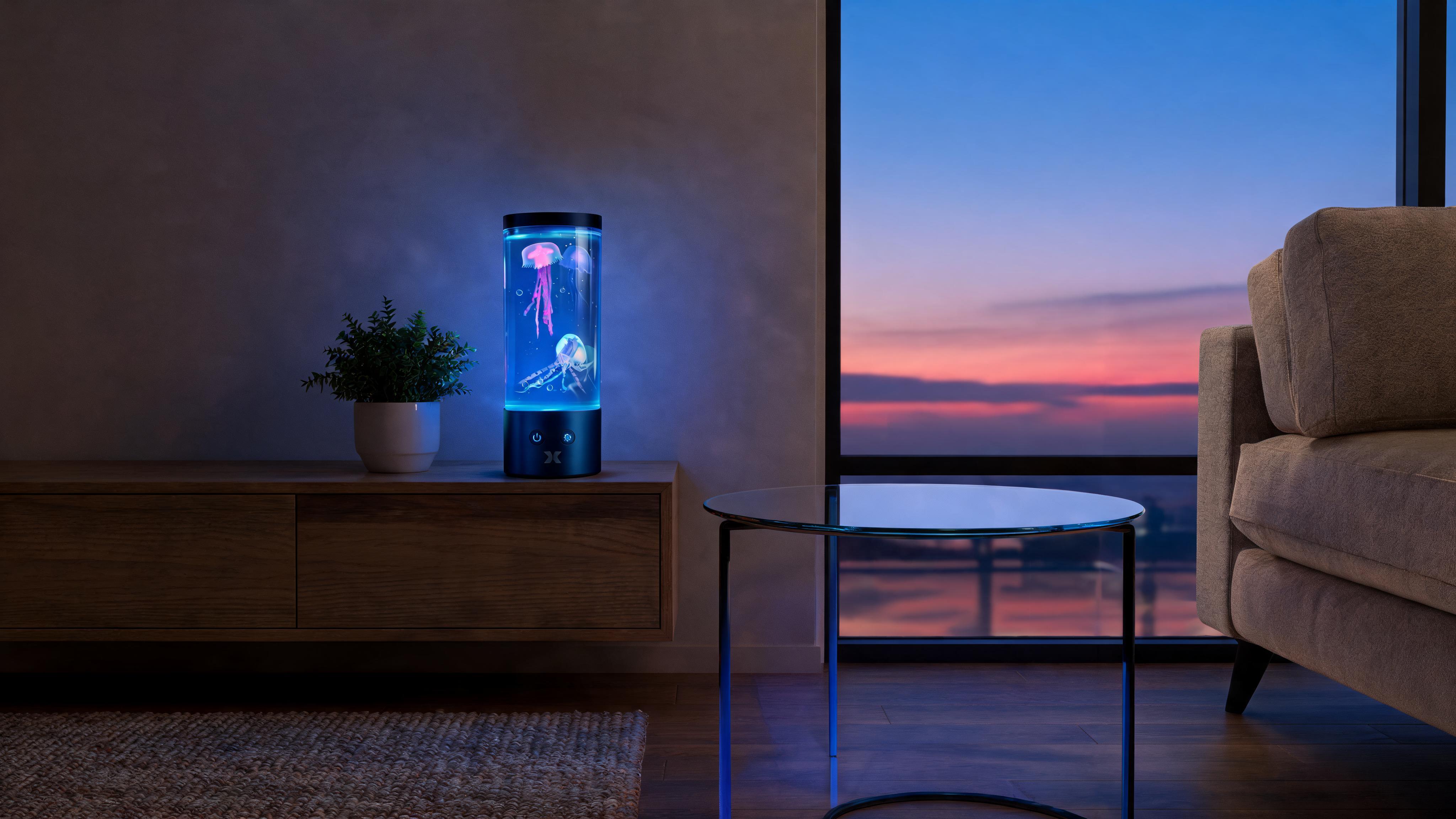 Jellyfish Mood Lamp, Color-Changing LED Aquarium Night Light with Moving Jellyfish, Ambient Desktop Light for Home, Office & Gaming Setup - Scene 4