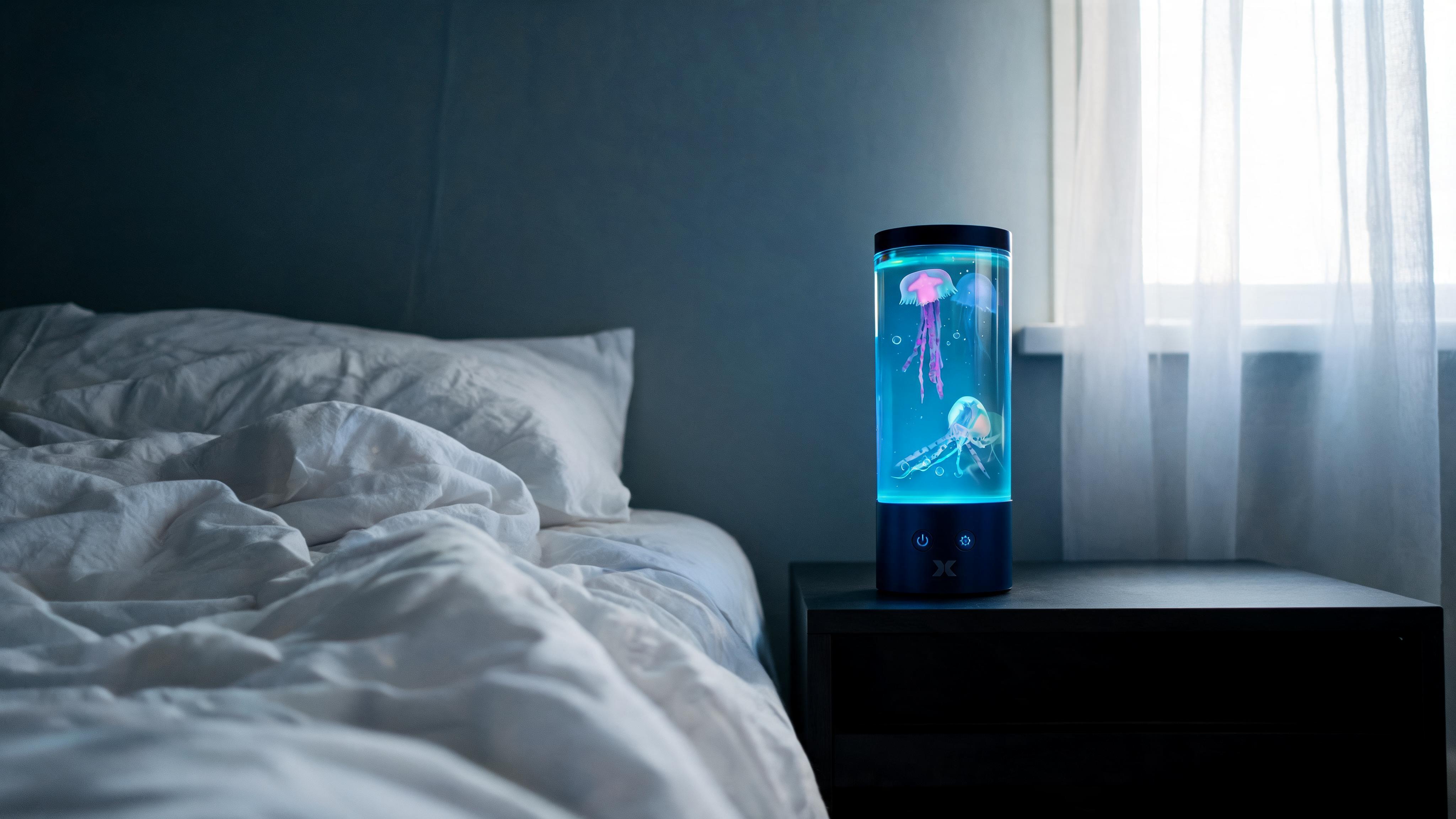 Jellyfish Mood Lamp, Color-Changing LED Aquarium Night Light with Moving Jellyfish, Ambient Desktop Light for Home, Office & Gaming Setup - Scene 7