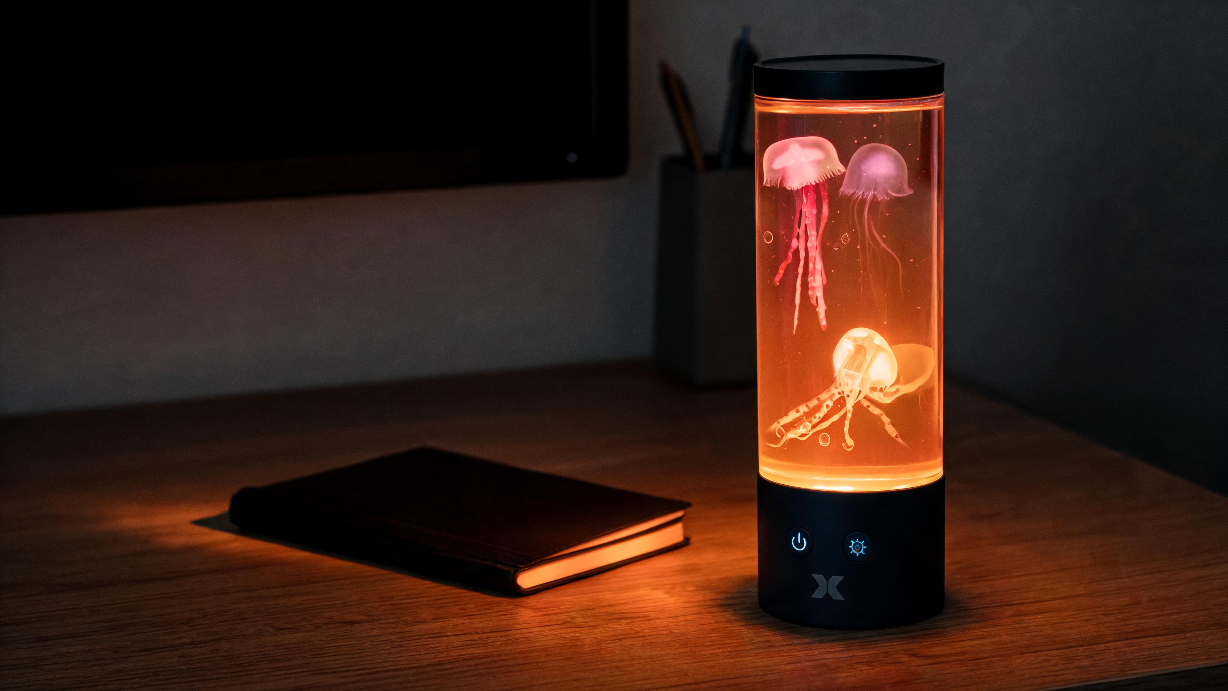 Jellyfish Mood Lamp, Color-Changing LED Aquarium Night Light with Moving Jellyfish, Ambient Desktop Light for Home, Office & Gaming Setup - Scene 8