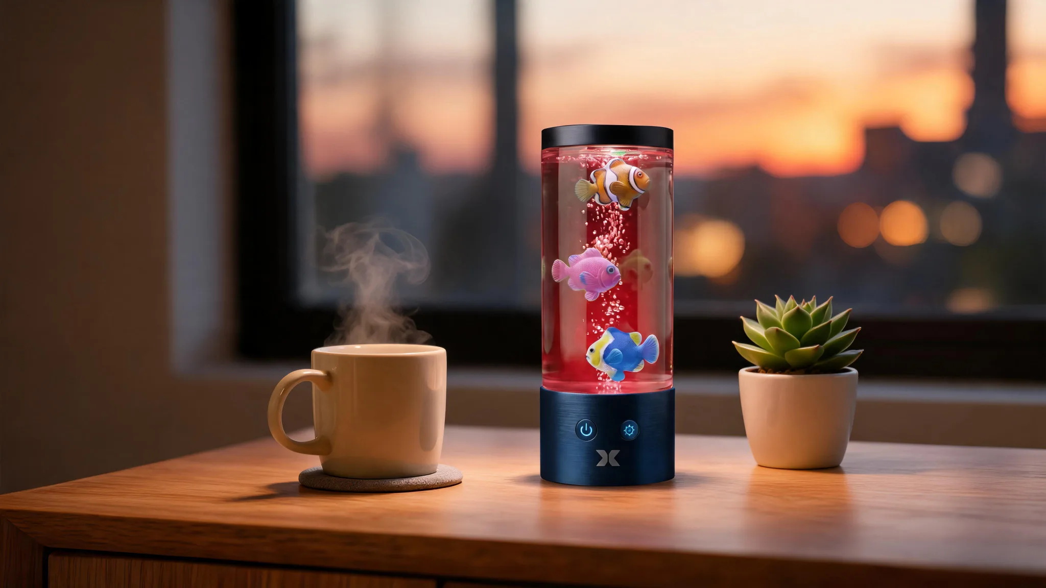 Tropical Fish Mood Lamp, Color-Changing LED Aquarium Night Light with Moving Fish, Vibrant Mood Lighting for Home & Office - Scene 9