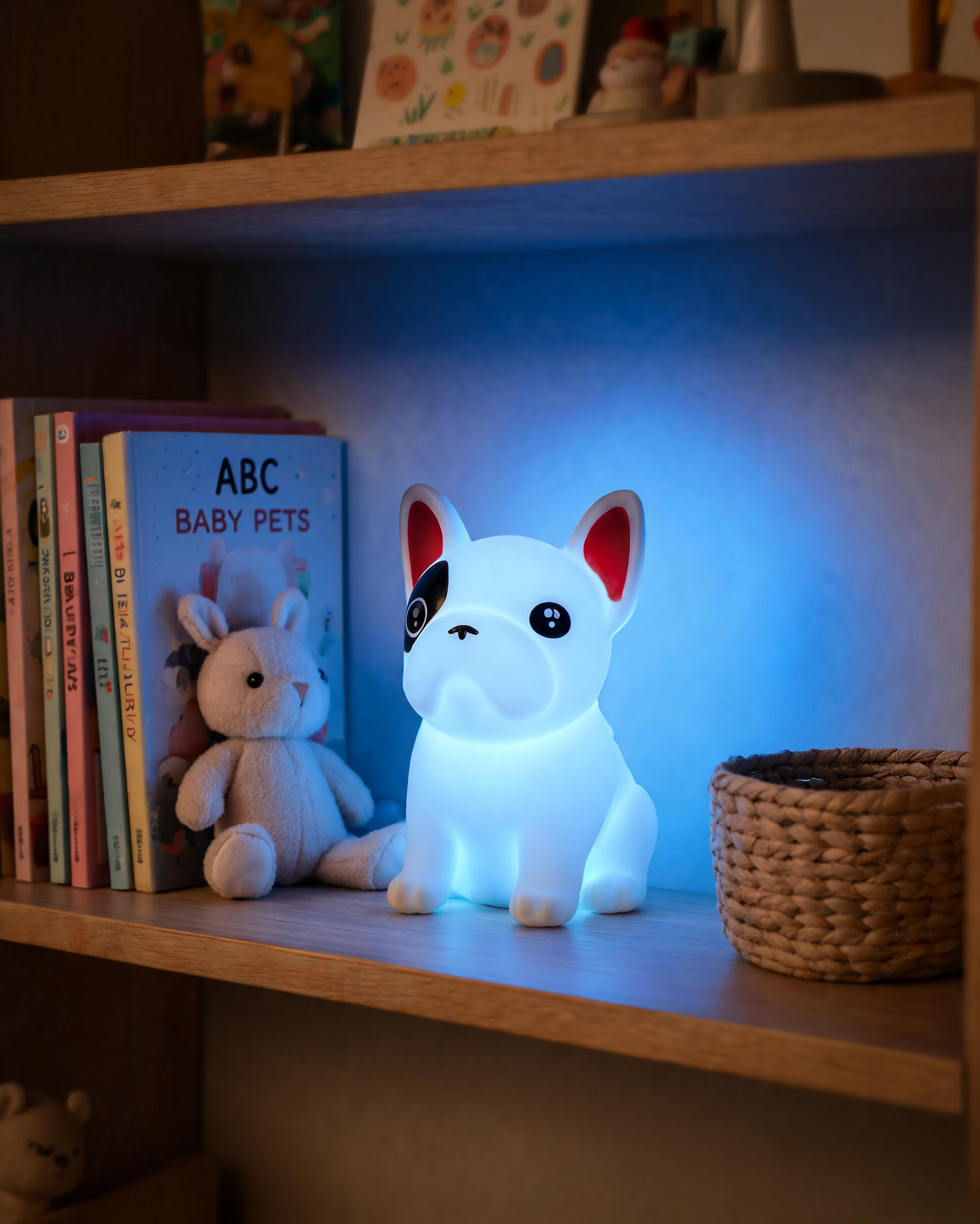 Xtreme Soft Touch French Bulldog LED Night Light – Tap Control RGB Color Changing Lamp with Sleep Timer