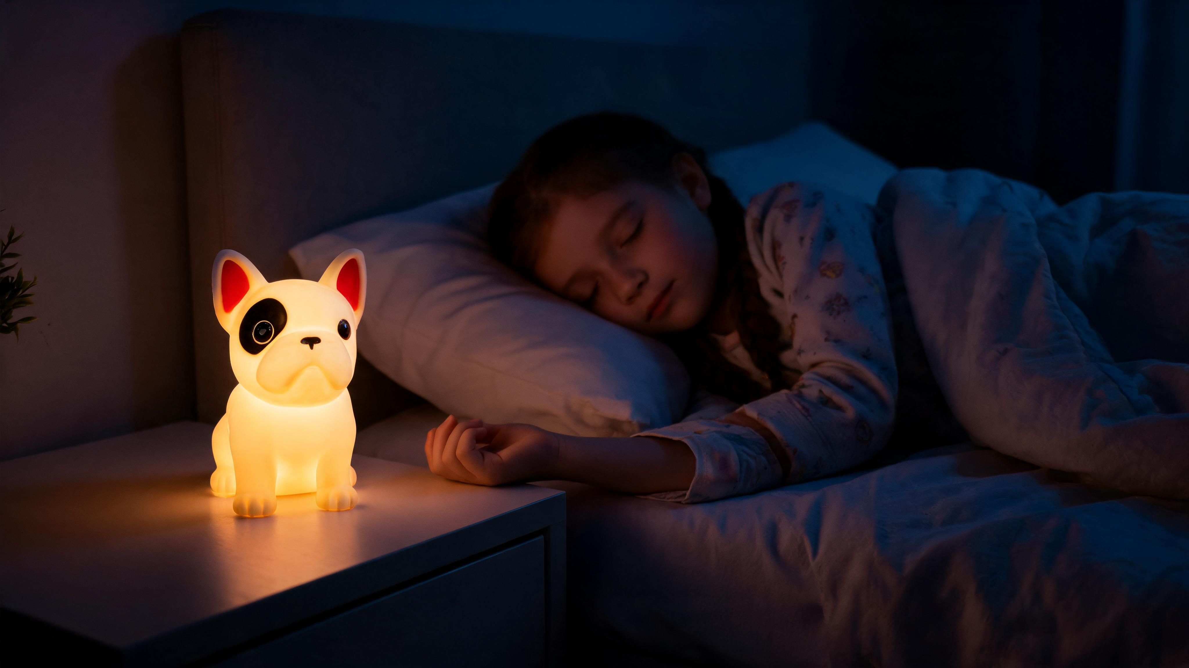 Soft Touch French Bulldog LED Night Light – Tap Control RGB Color Changing Lamp with Sleep Timer - Scene 3