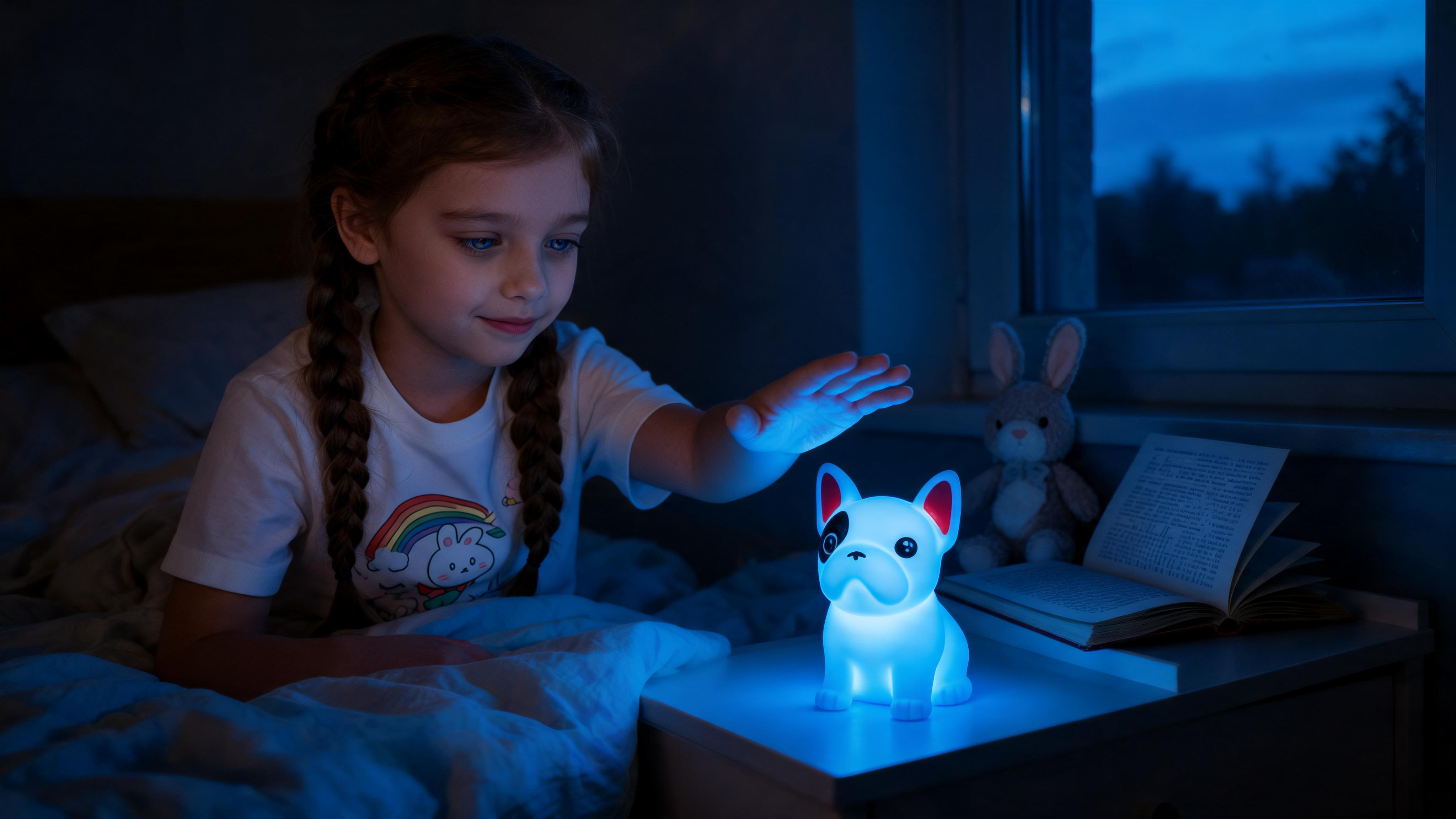Soft Touch French Bulldog LED Night Light – Tap Control RGB Color Changing Lamp with Sleep Timer - Scene 4