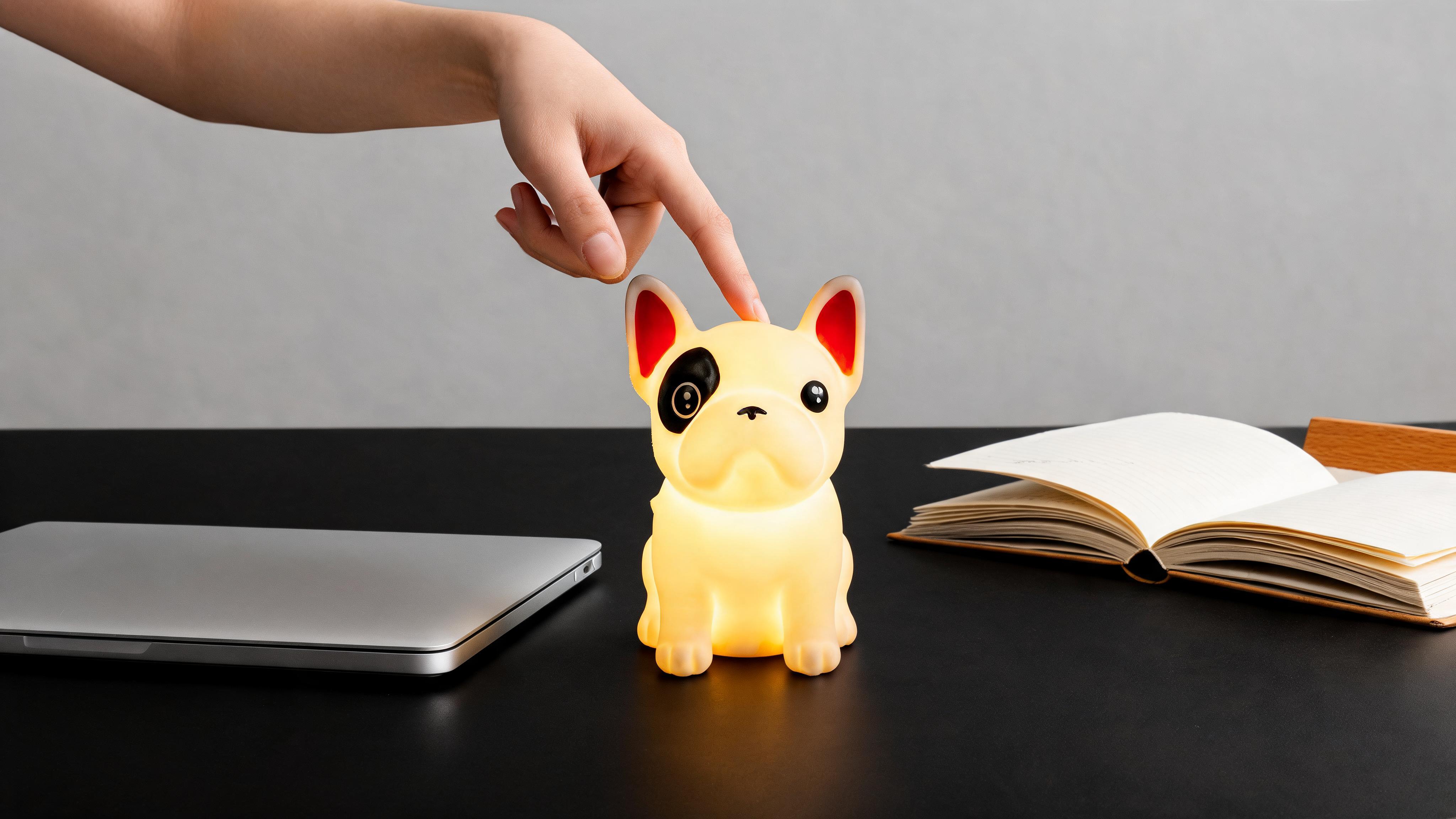 Soft Touch French Bulldog LED Night Light – Tap Control RGB Color Changing Lamp with Sleep Timer - Scene 8