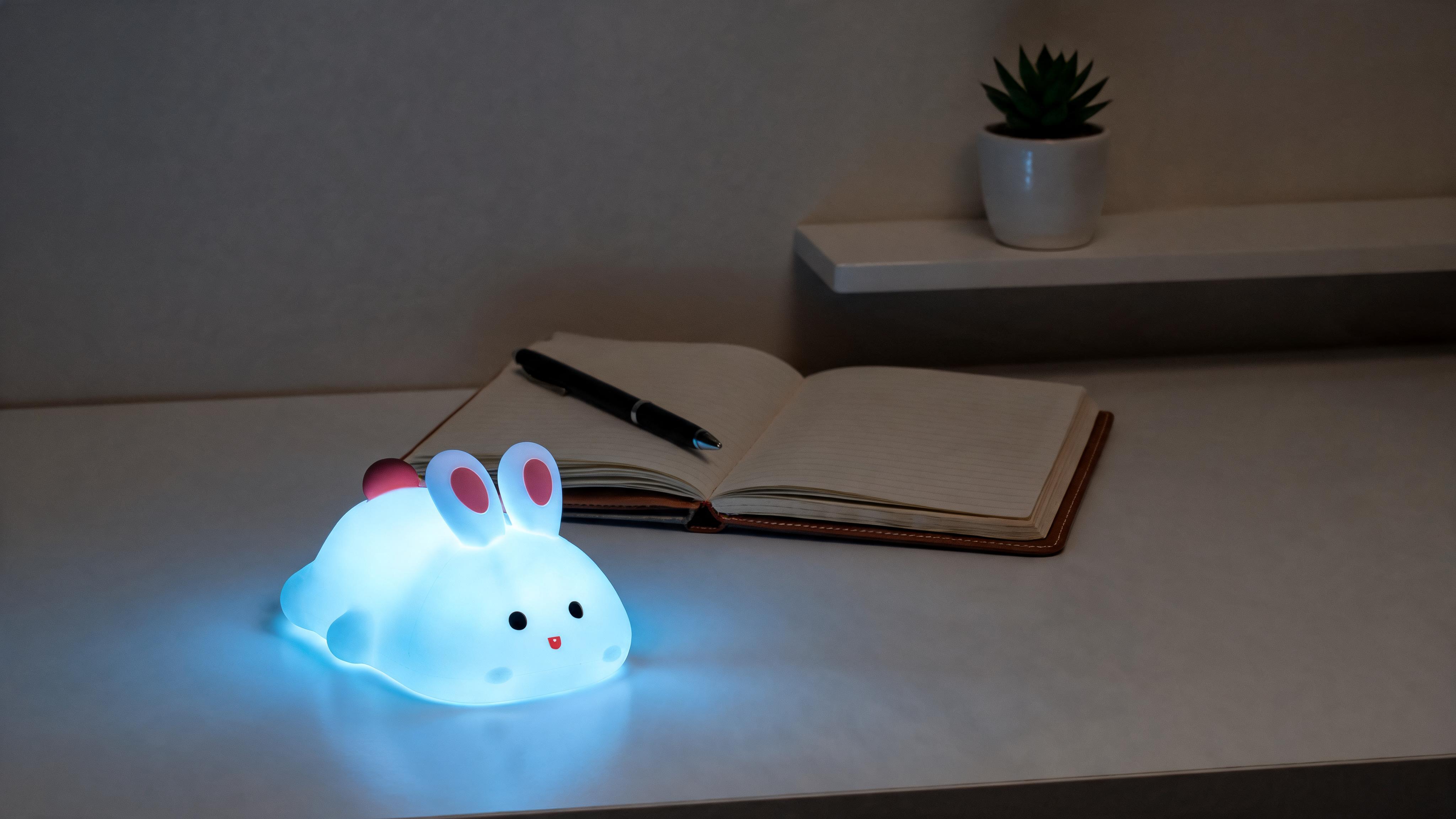 Soft Touch Bunny LED Night Light – Tap Control RGB Color Changing Lamp with Sleep Timer - Slide 3